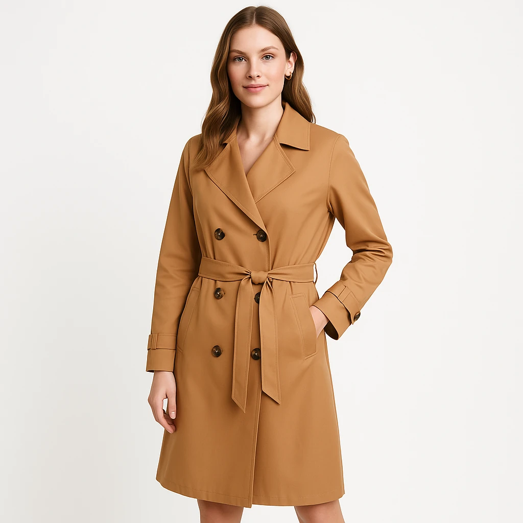 Kuşaklı Çift Düğmeli Klasik Trençkot