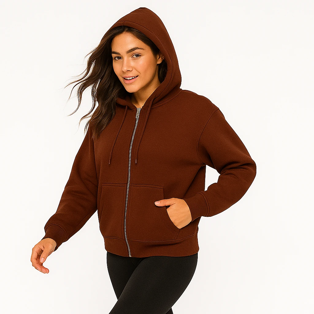 Basic Kalın Kumaş Fermuarlı Kapşonlu Sweatshirt