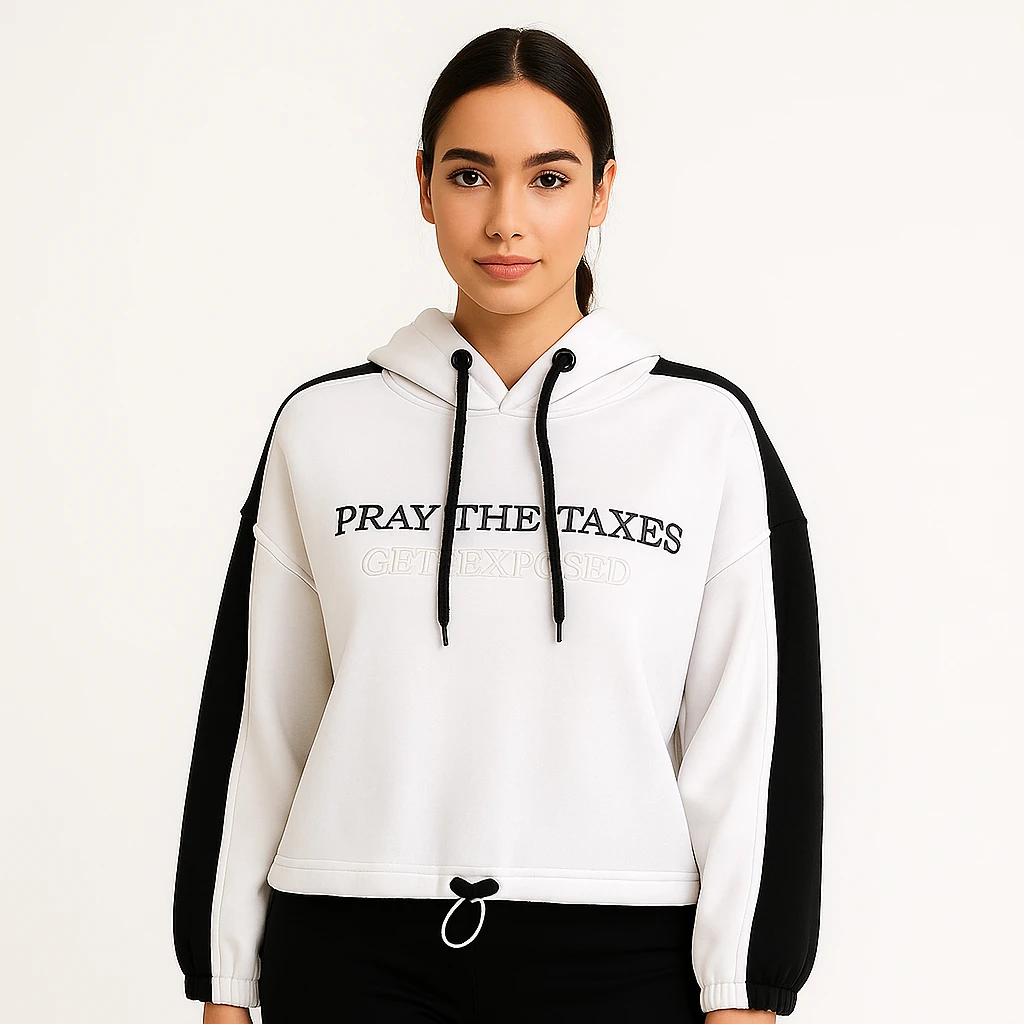 siyah-beyaz yazı baskılı kapüşonlu sweatshirt