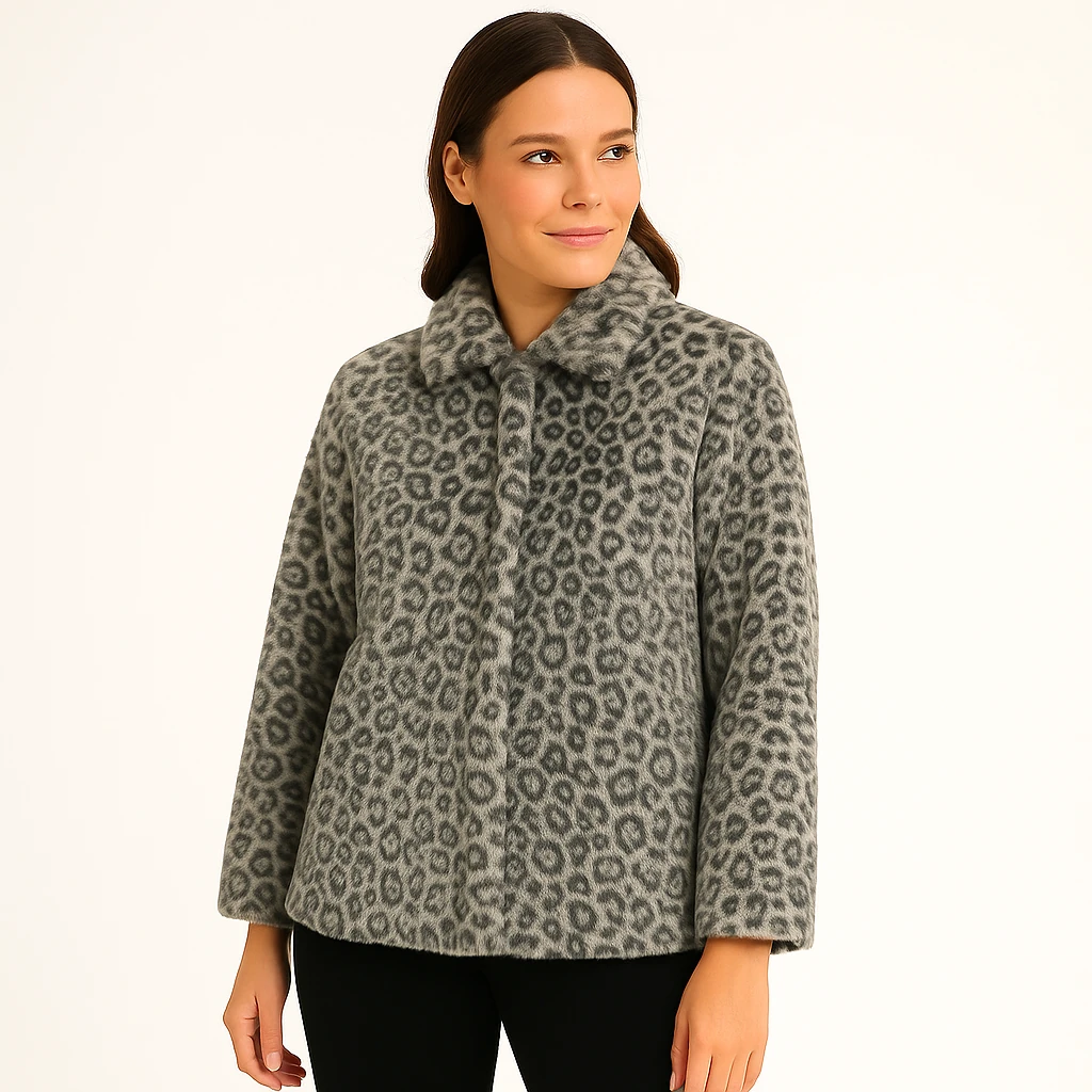 Leopar Desenli Kürklü Kadın Ceket
