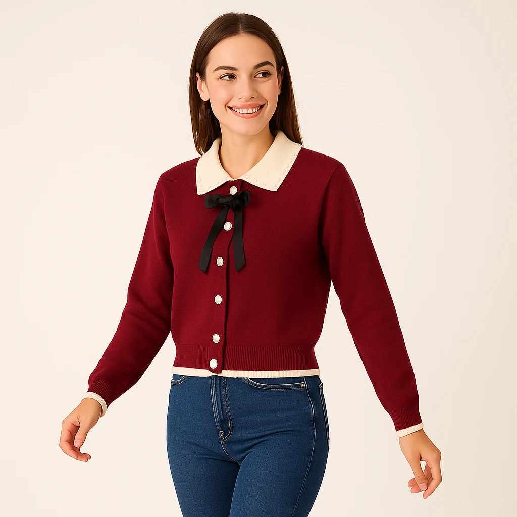 Fiyonk Bağlamalı İnci Düğmeli Hırka