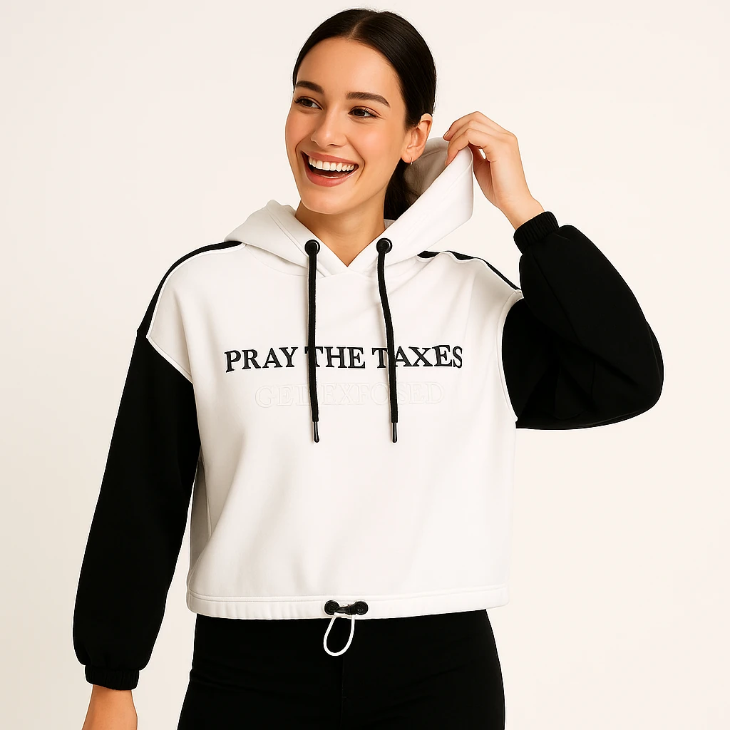 siyah-beyaz yazı baskılı kapüşonlu sweatshirt