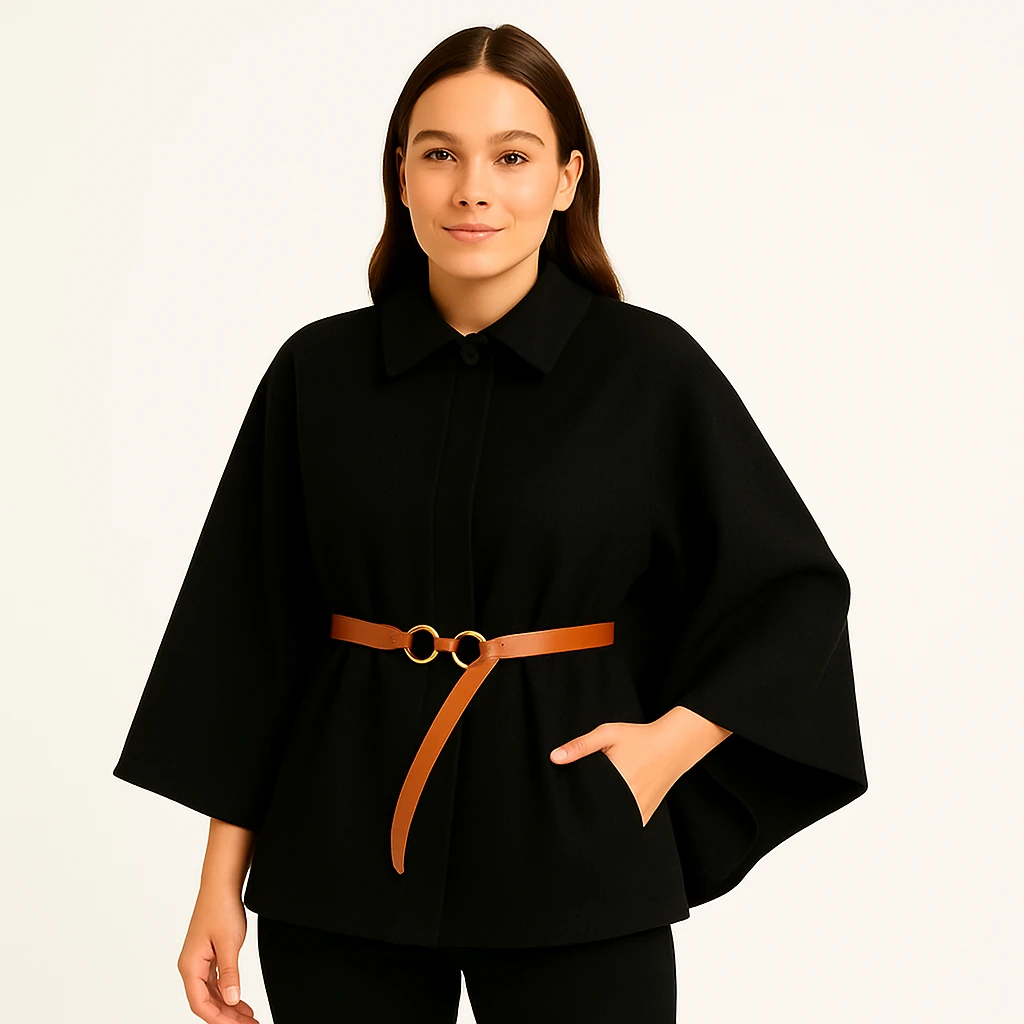 Kemer Detaylı Cape Model Kaşe Panço