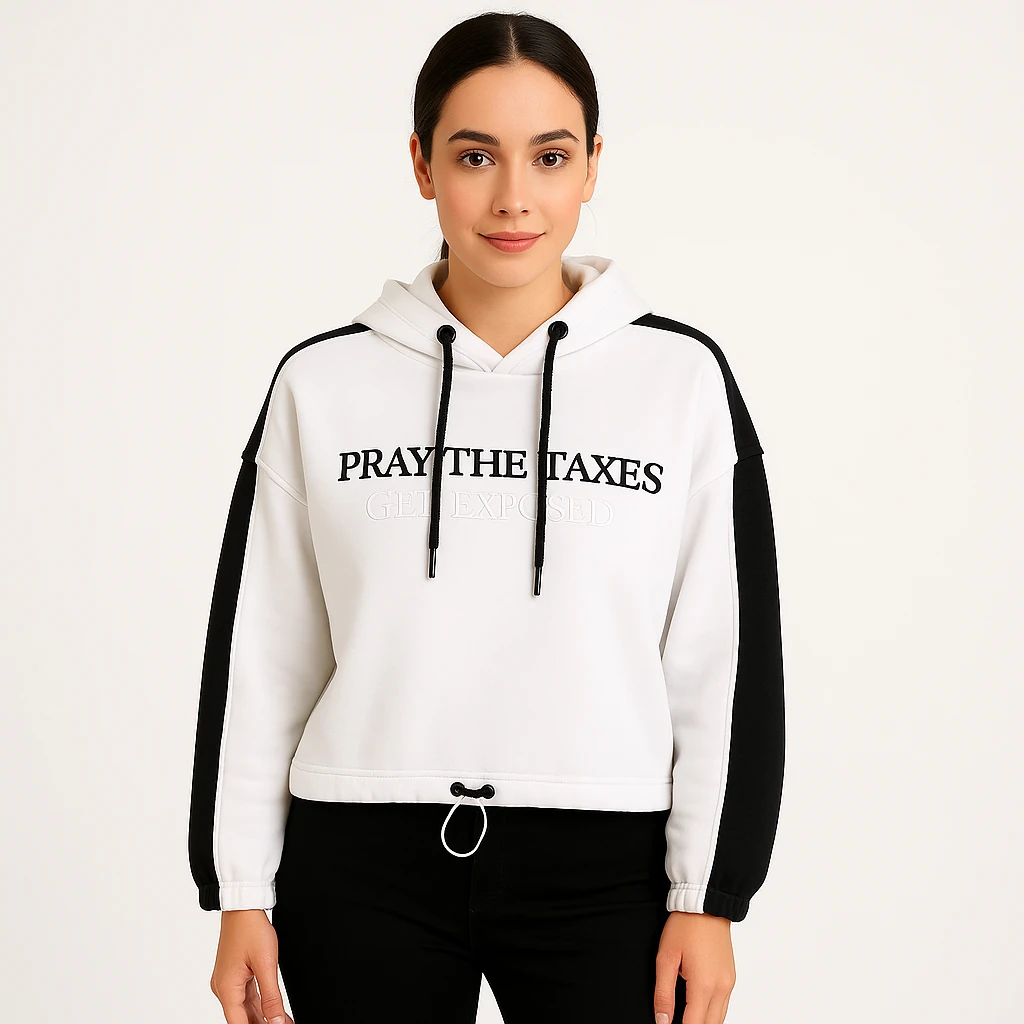 siyah-beyaz yazı baskılı kapüşonlu sweatshirt