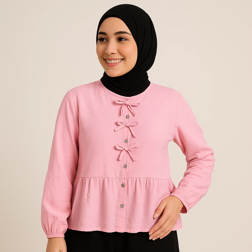 Üç Fiyonk Detaylı Volanlı Gömlek