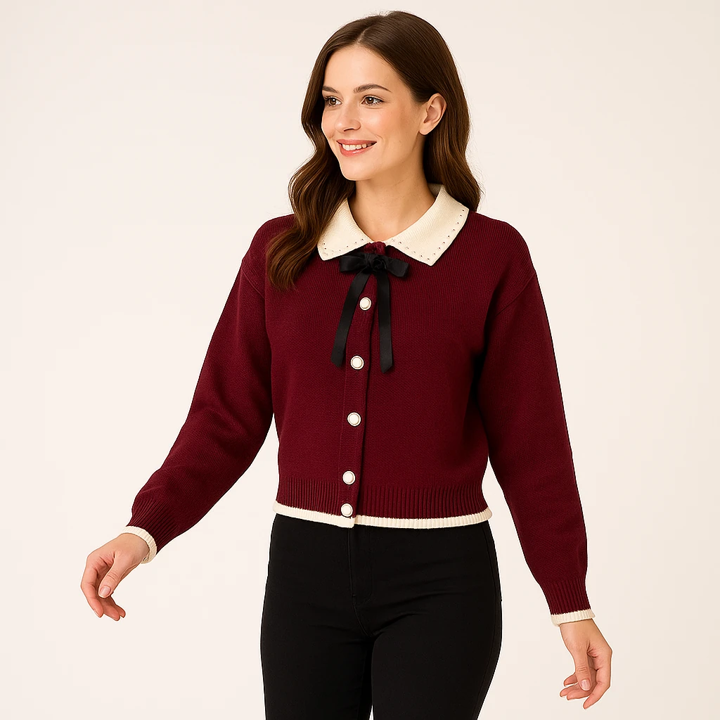 Fiyonk Bağlamalı İnci Düğmeli Hırka