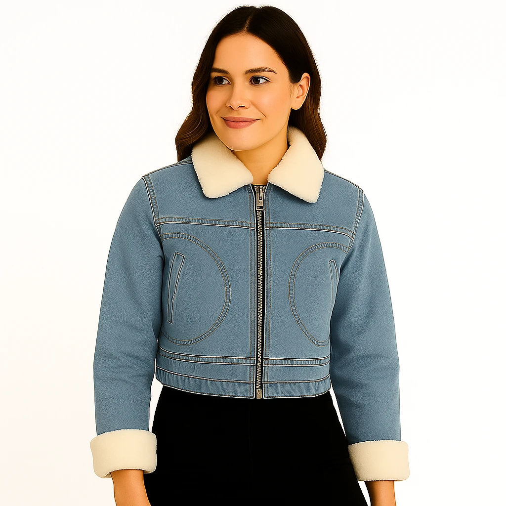 Kürk Yaka ve Manşet Detaylı Kot Ceket