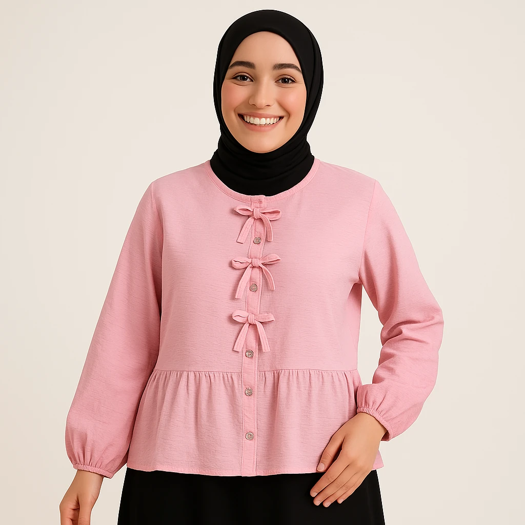 Üç Fiyonk Detaylı Volanlı Gömlek