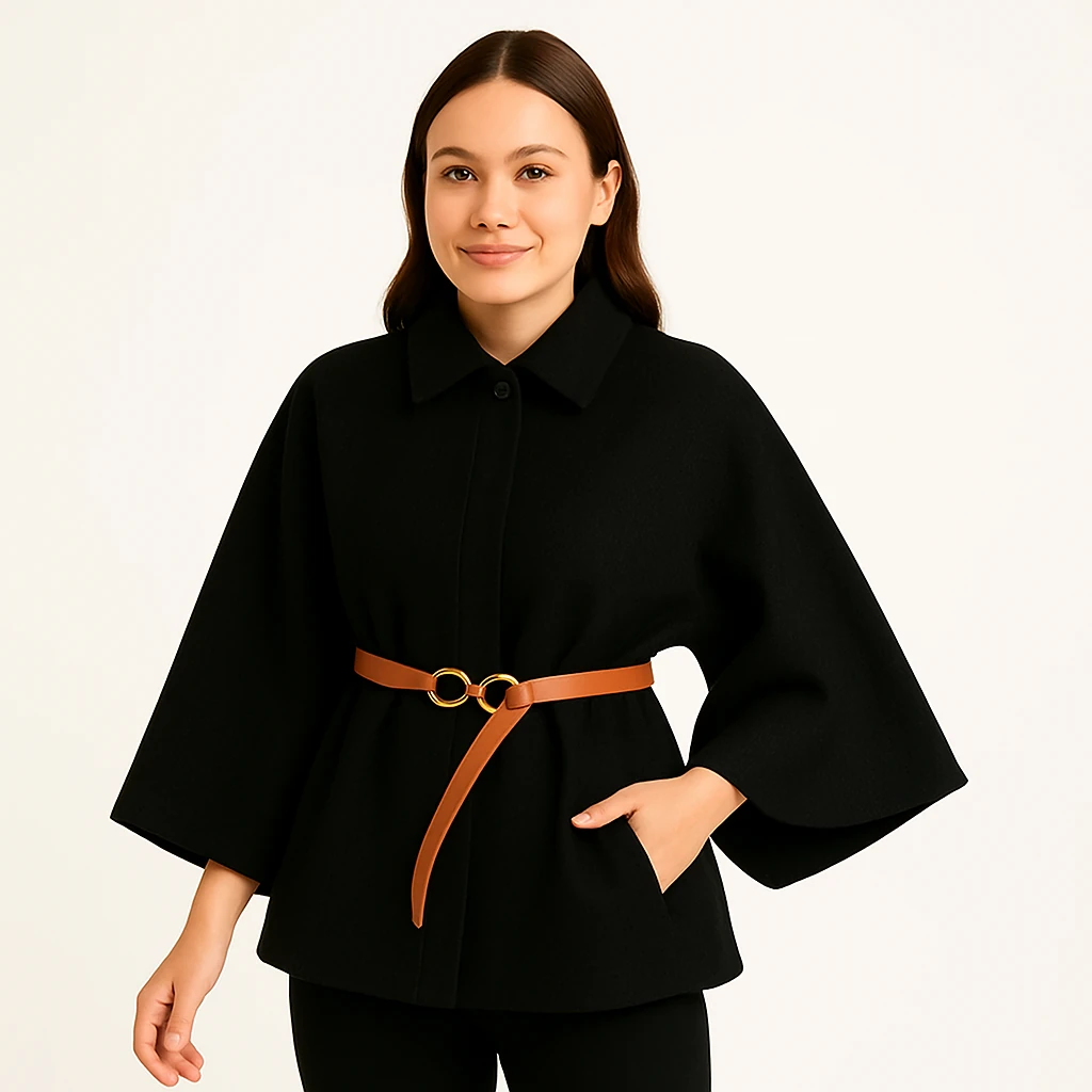 Kemer Detaylı Cape Model Kaşe Panço