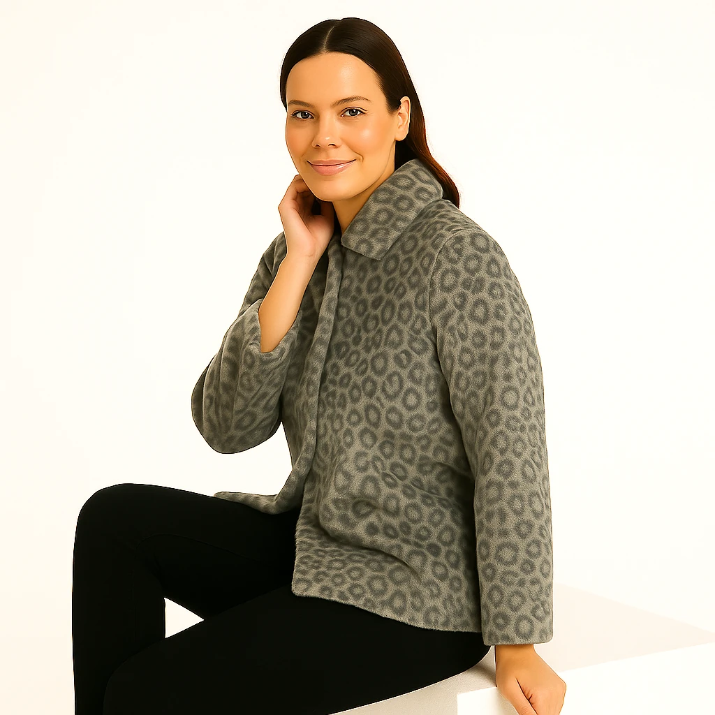 Leopar Desenli Kürklü Kadın Ceket
