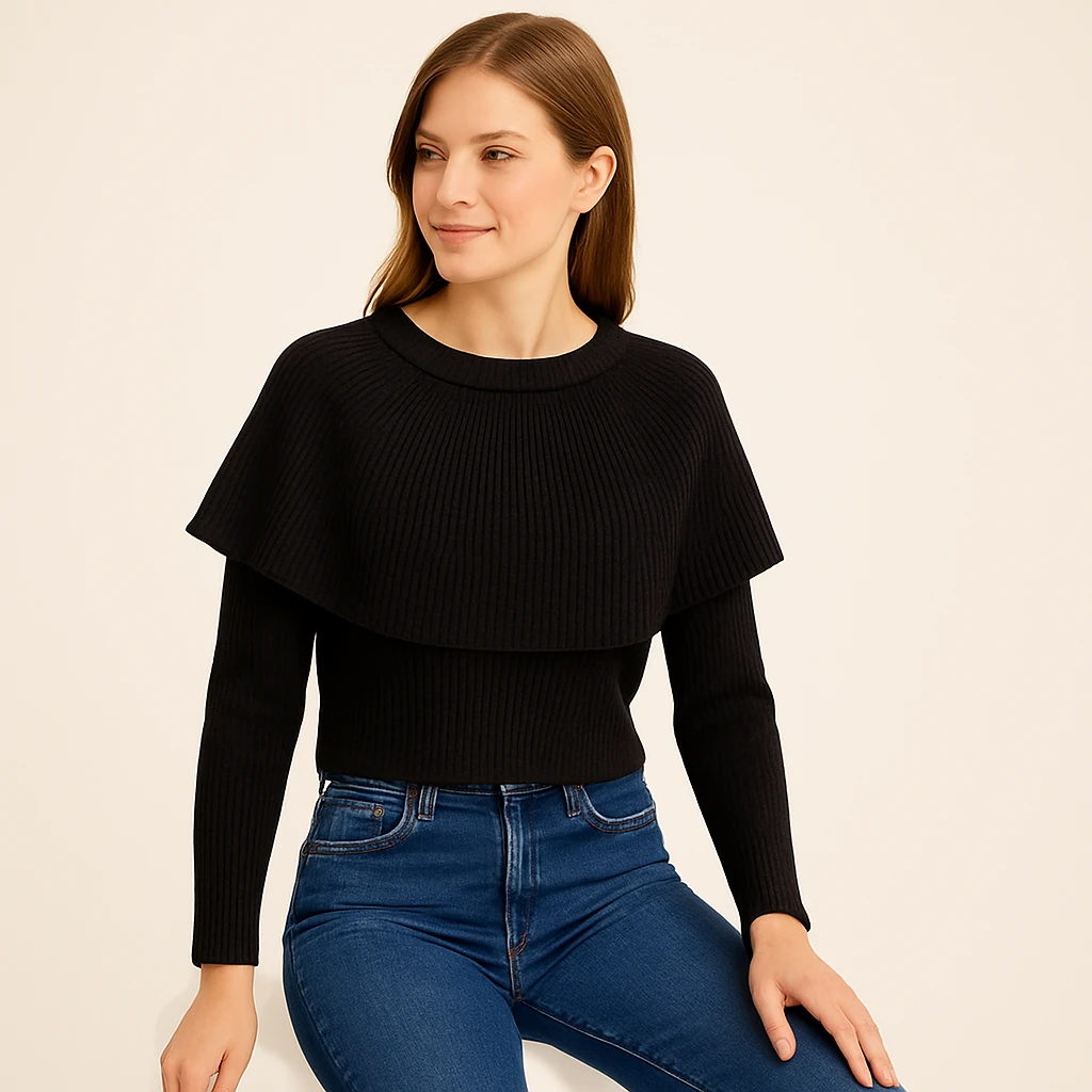 Katlı Yaka Ribana Triko Kazak