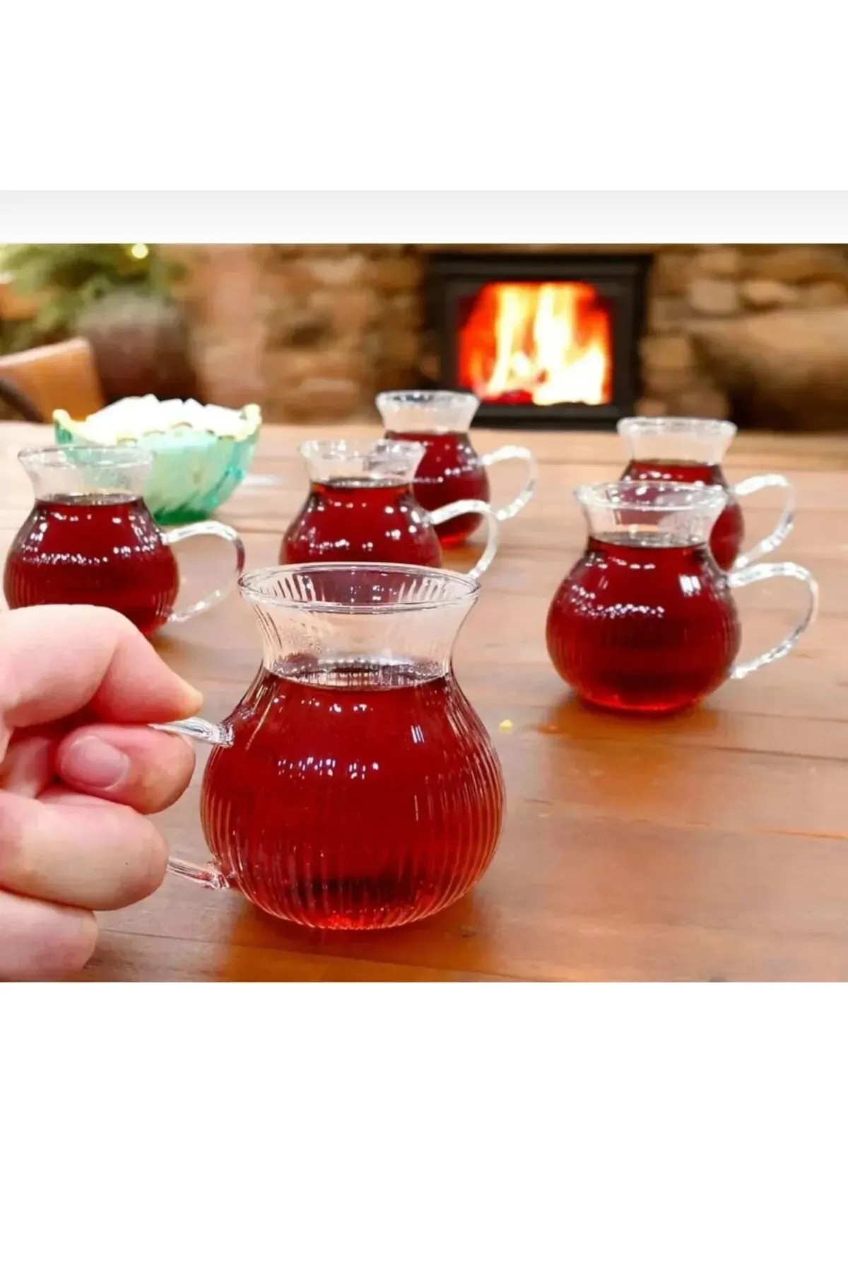  Origami Stil 6lı Keyfı Ala Borosilikat Cam Kulp Çay Bardağı