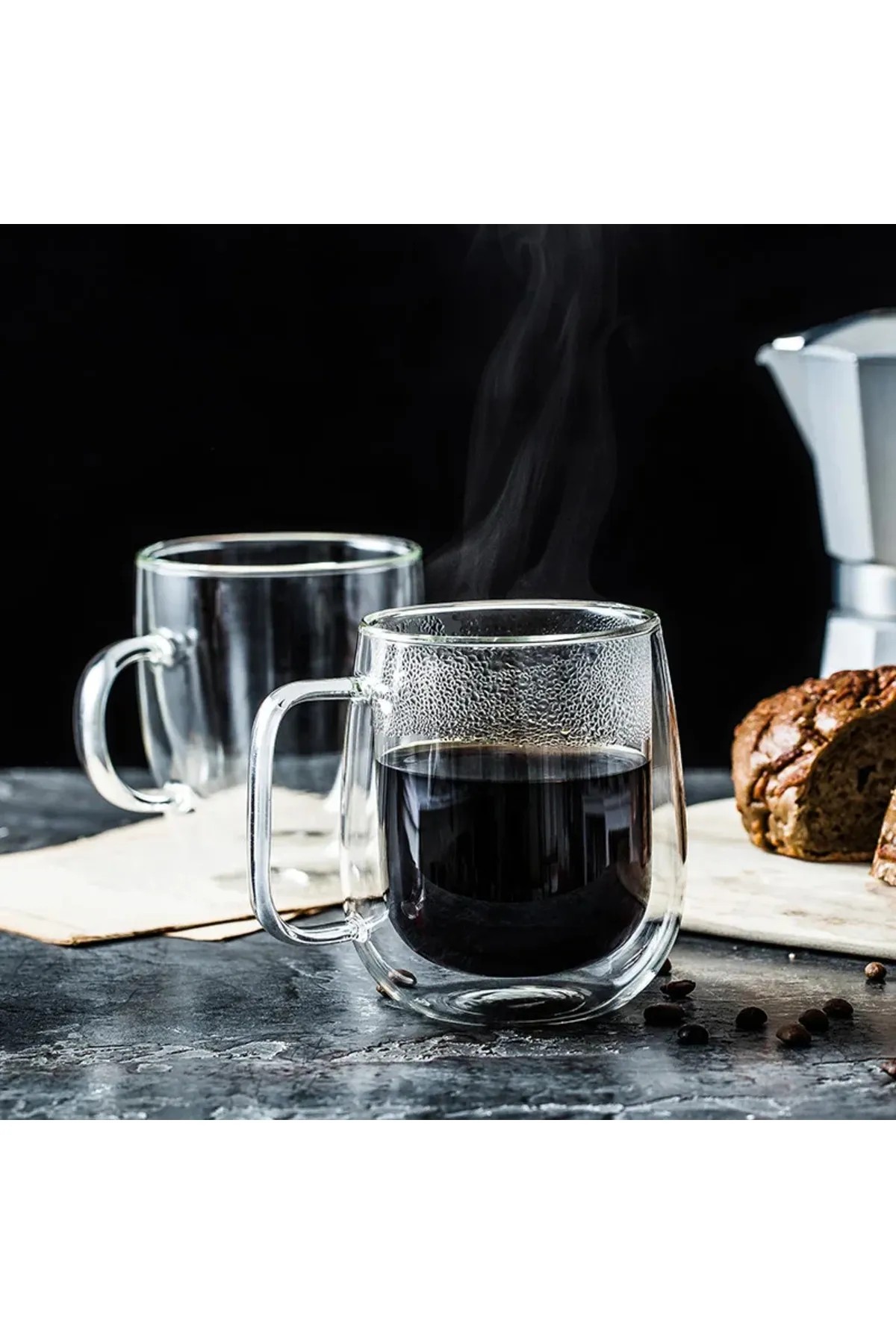 Kulplu Borosilikat Çift Cidarlı Kahve ve Sunum Bardagı 250ml.