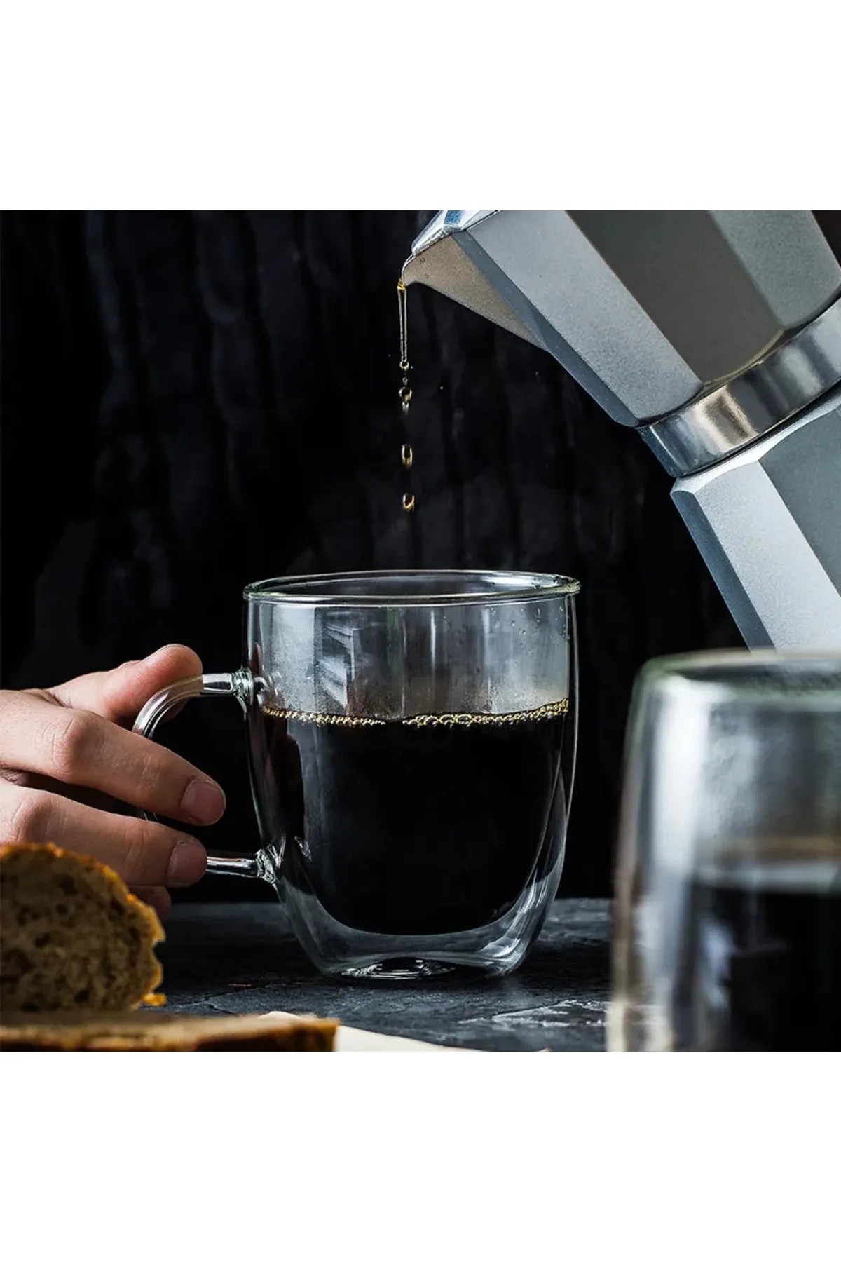 Kulplu Borosilikat Çift Cidarlı Kahve ve Sunum Bardagı 250ml.