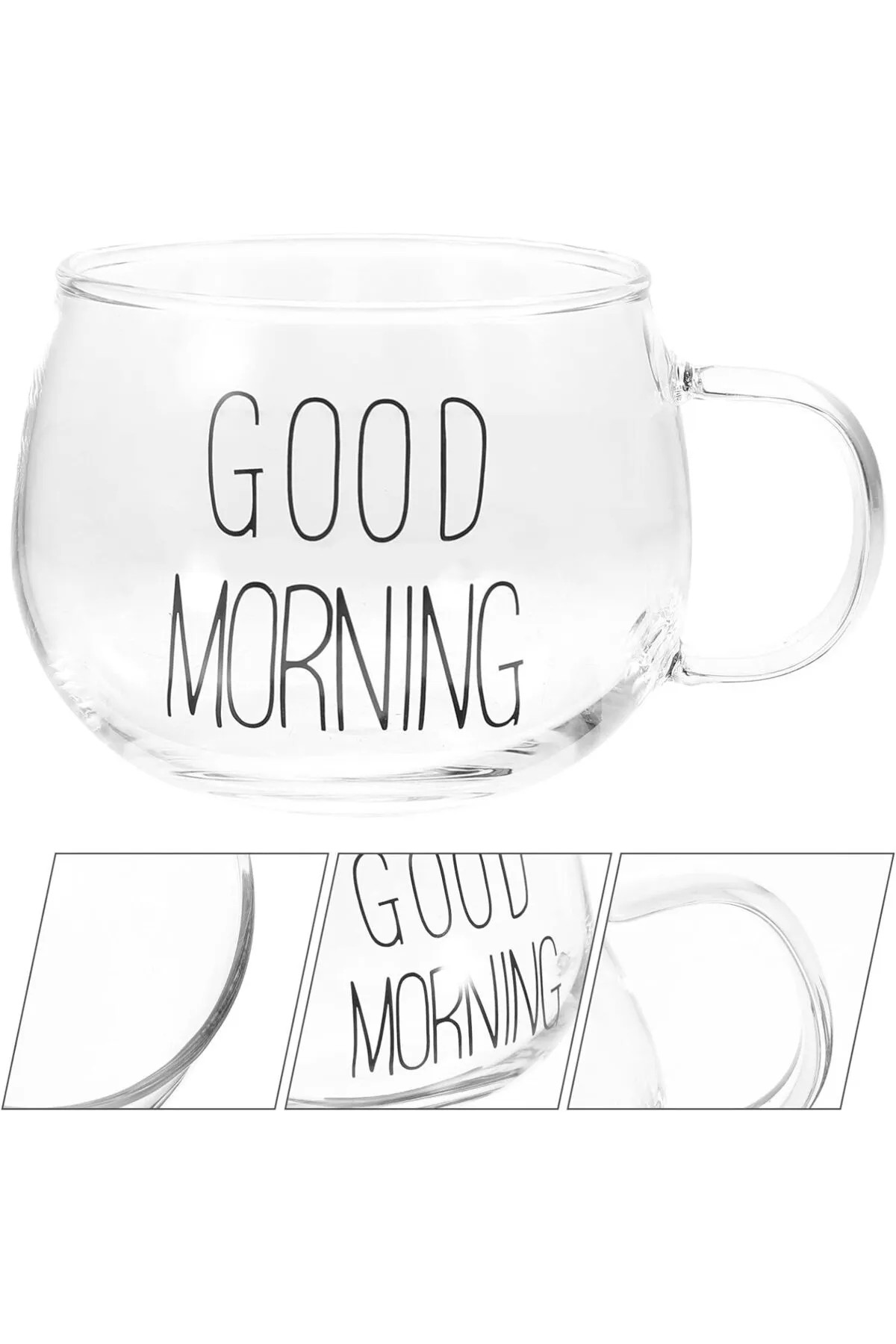 Good Morning Kulplu Yuvarlak Kupa Cam Bardak 400ml.