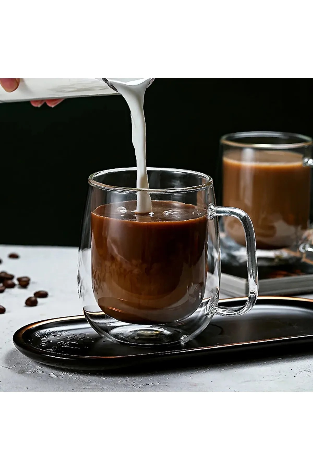 Kulplu Borosilikat Çift Cidarlı Kahve ve Sunum Bardagı 250ml.