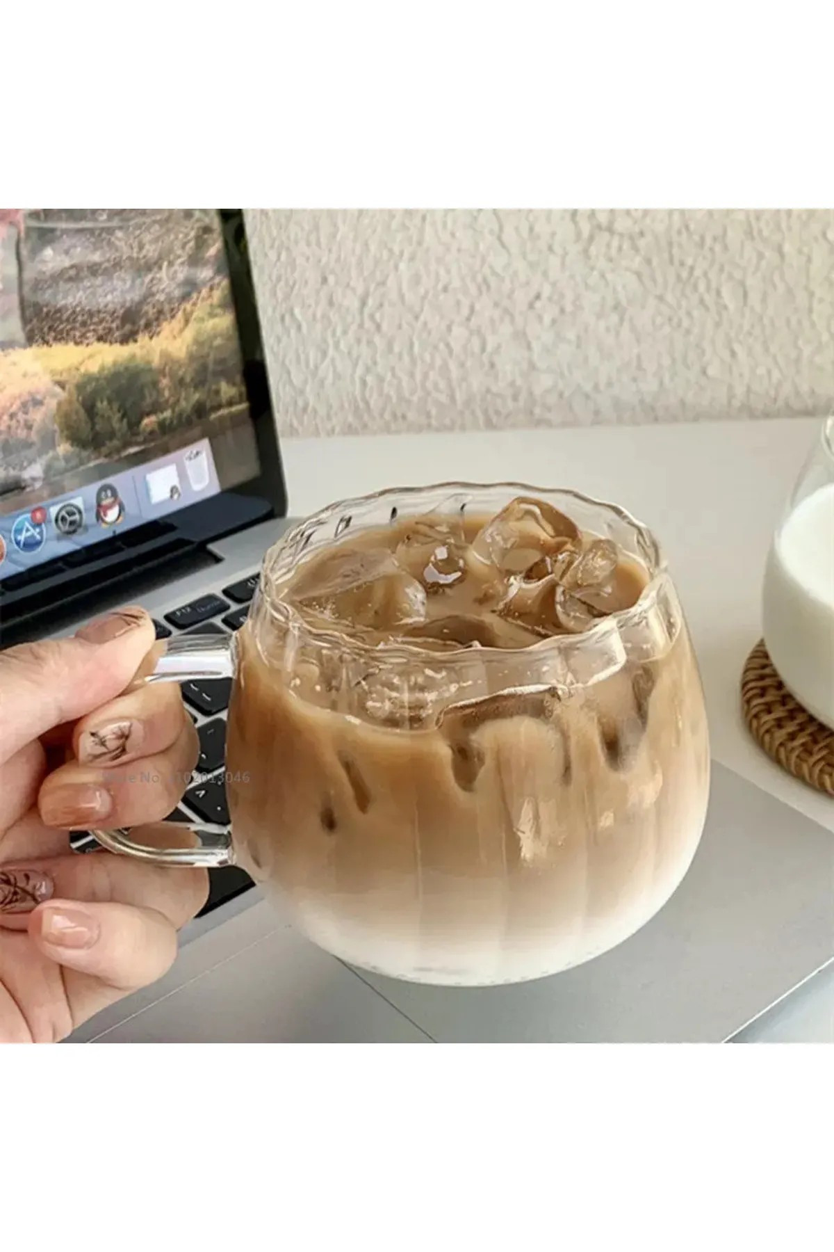 Çizgi Tasarımlı Cam Bardak Kahve Sunum Bardağı 350ml
