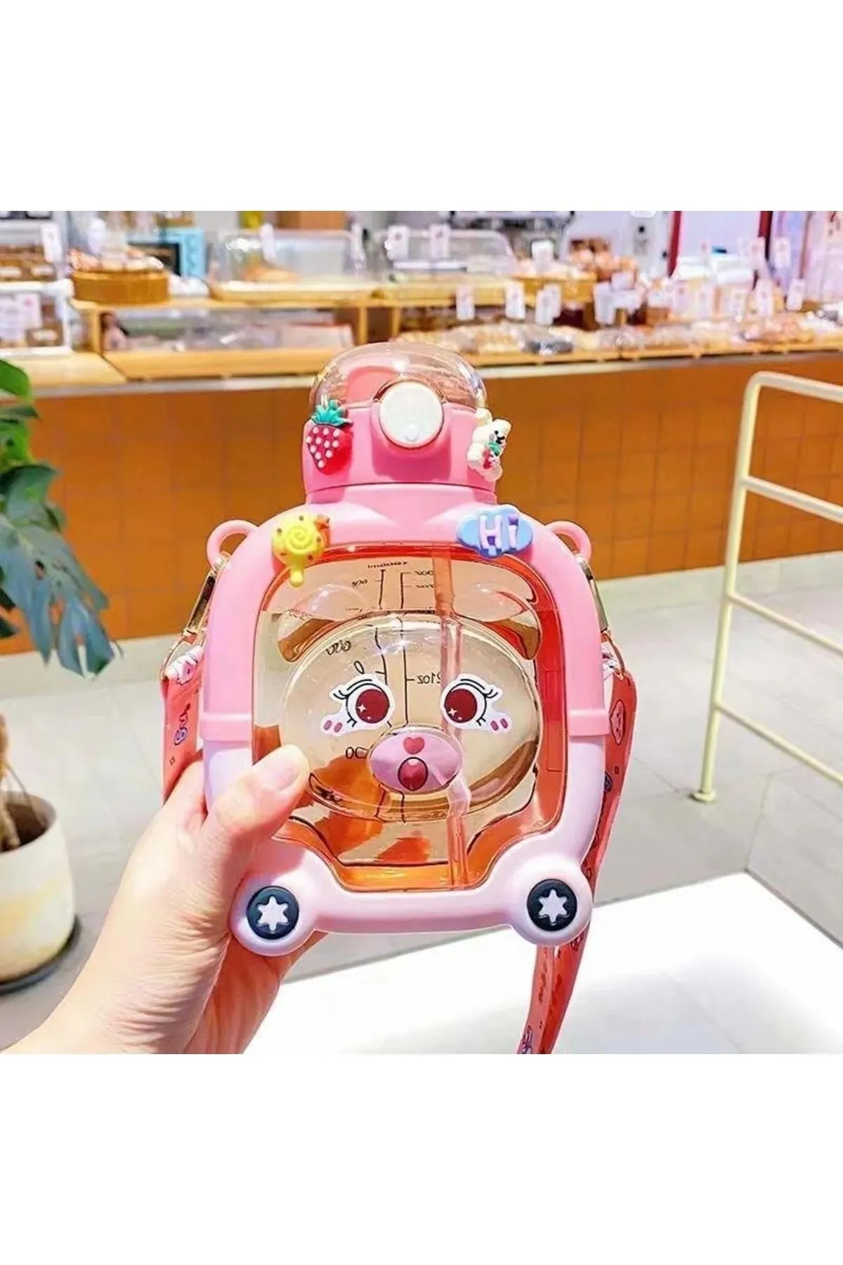 Kapaklı Kare Ayıcık Model Su Matarası 1000ml Su Şişesi Suluk | Bpa Içermez Suluk Sticker Hediyeli