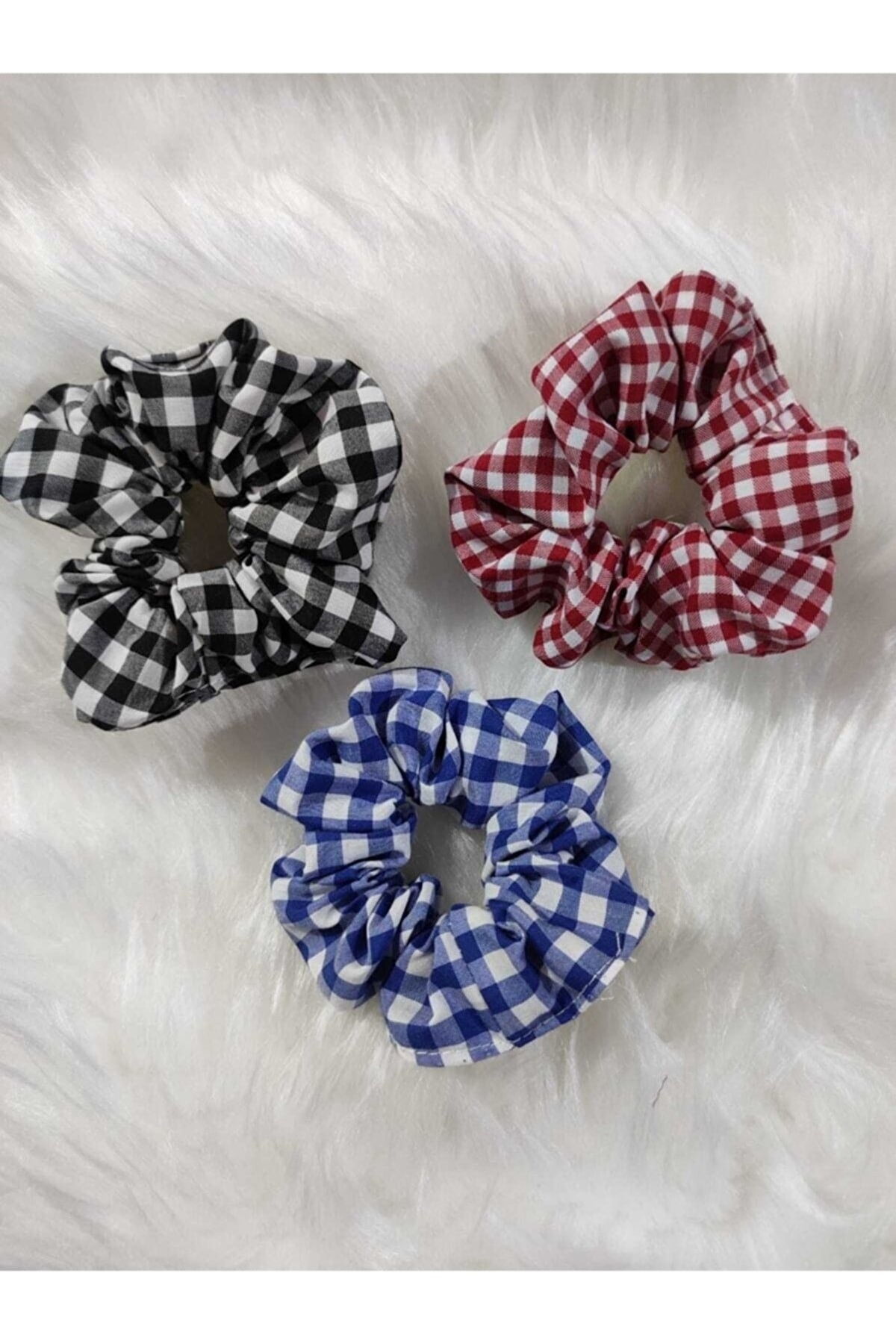 Siyah-mavi-bordo Renklerde 3 Adet Pötikareli Simit Toka Seti - Scrunchie Toka