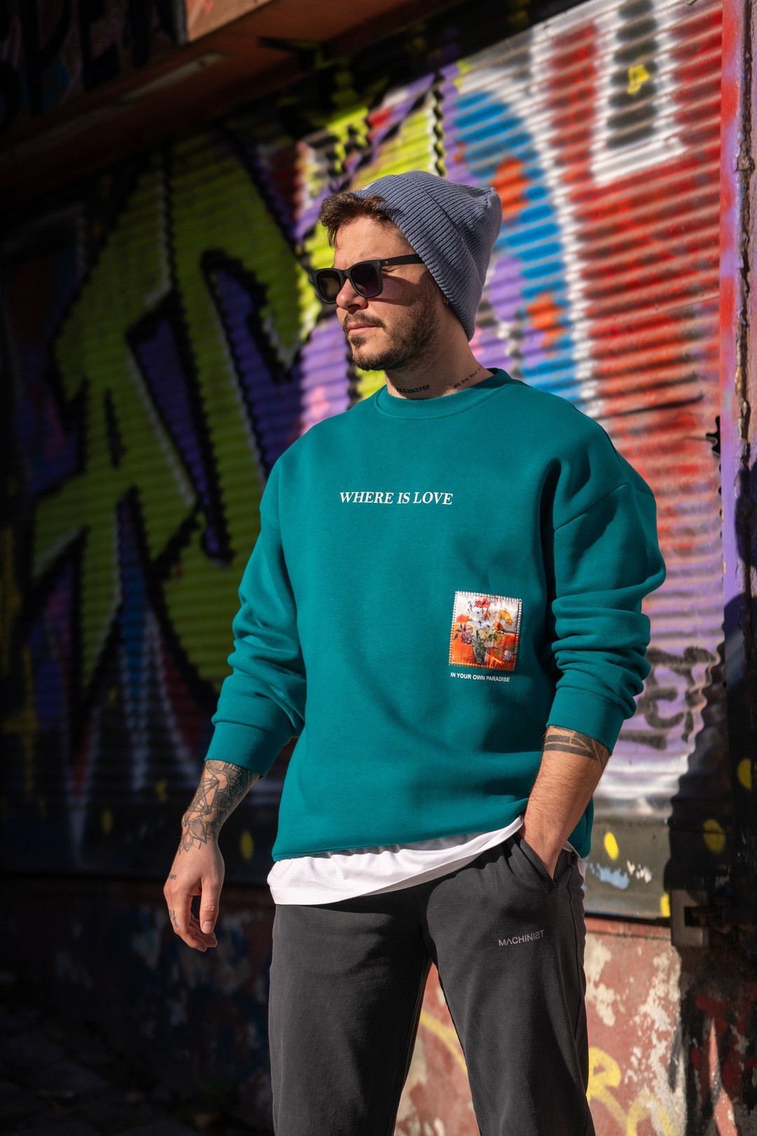 Yeşil Oversize Where Is Love Sweatshirt