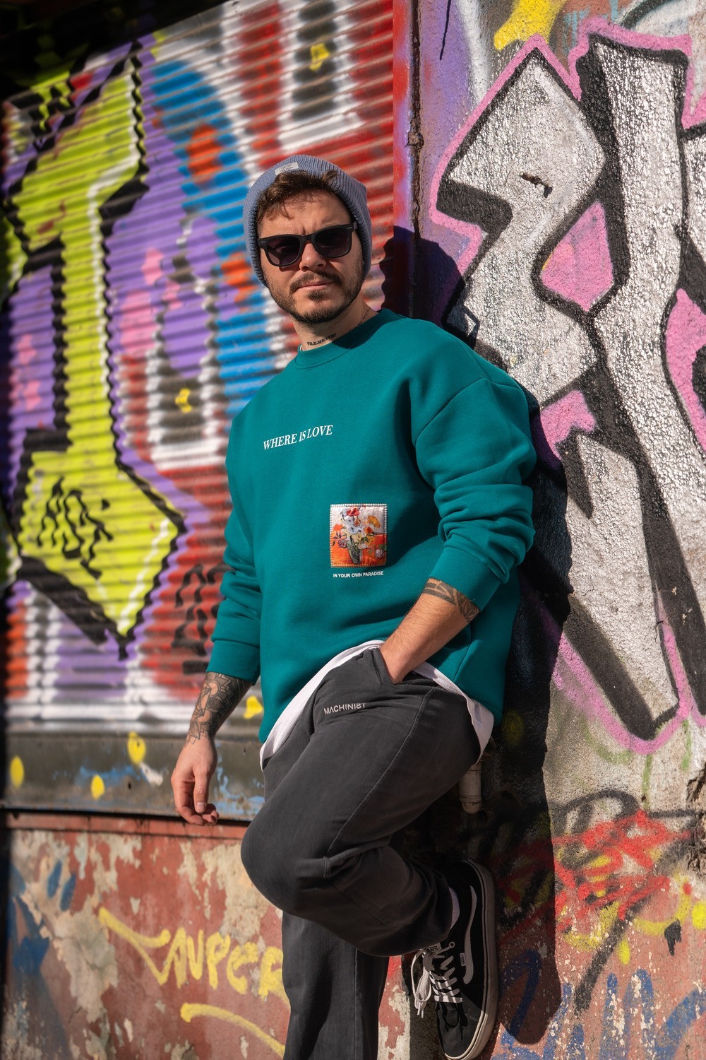 Yeşil Oversize Where Is Love Sweatshirt