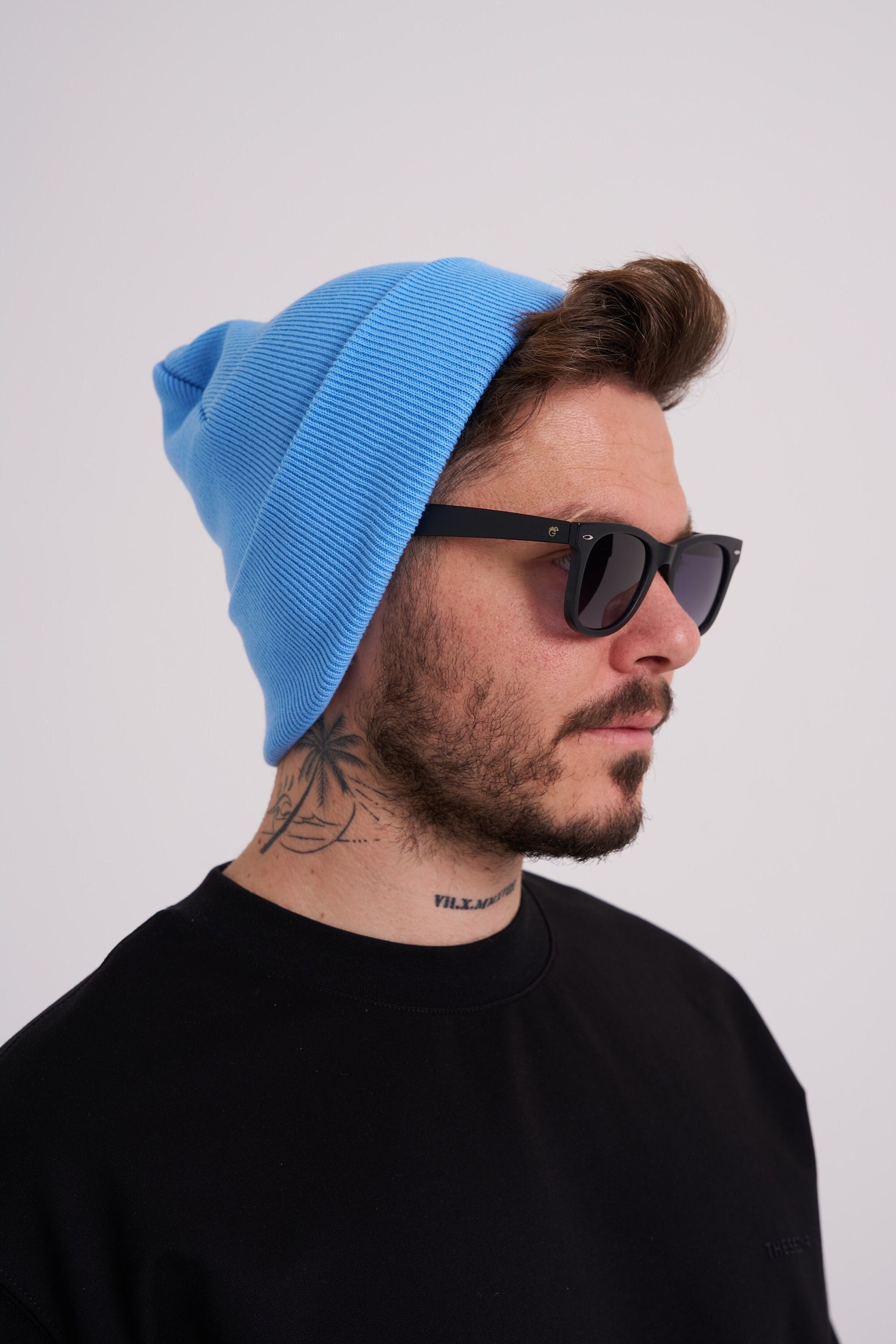 Blue cotton knitted beanie, Adult comfort colors beanie, Pastel blue beanie, Basic unisex beanie, Colored autumn beanie Thesezaraccesories