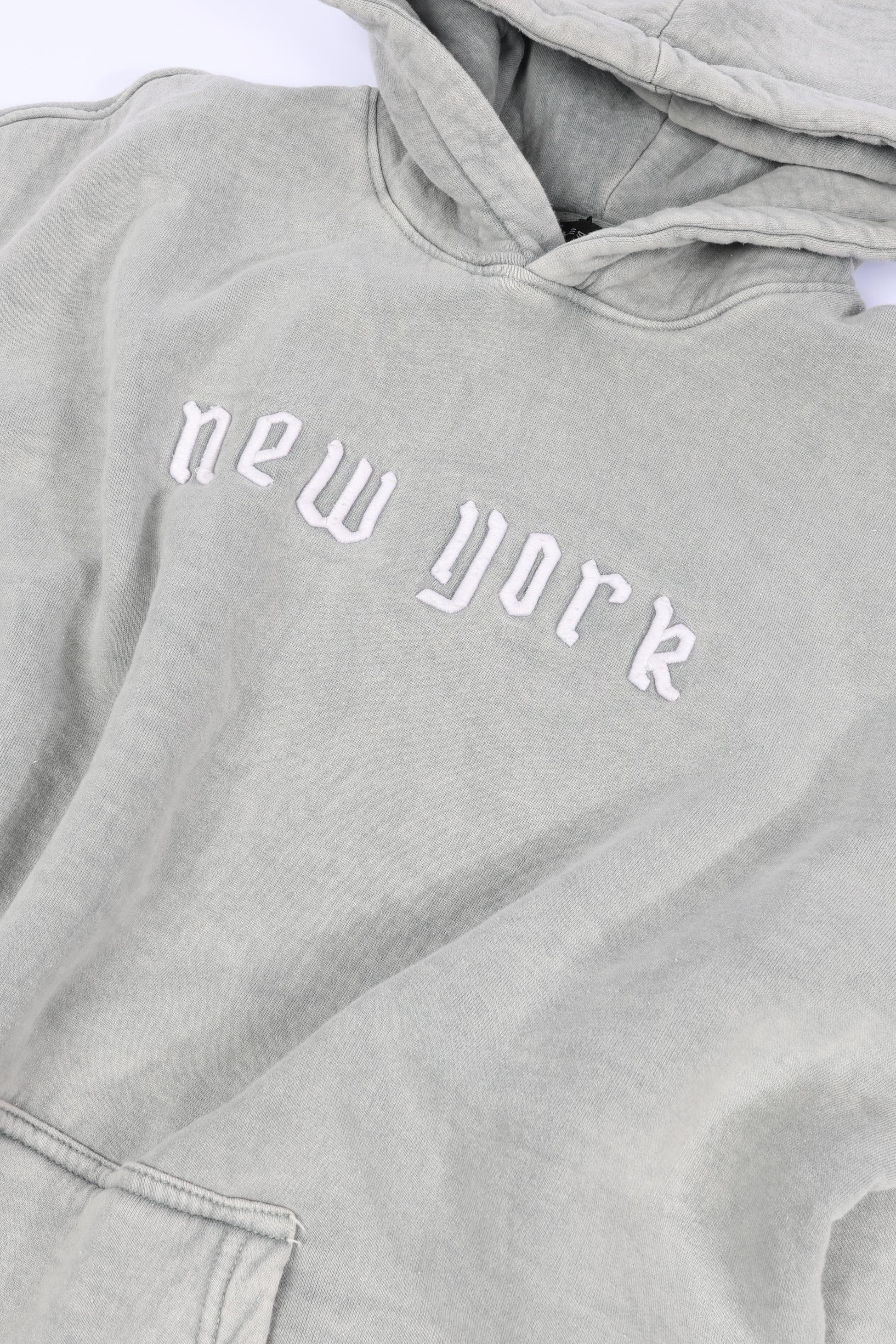 Harlem Yıkamalı Şardonlu New York Gri Hoodie