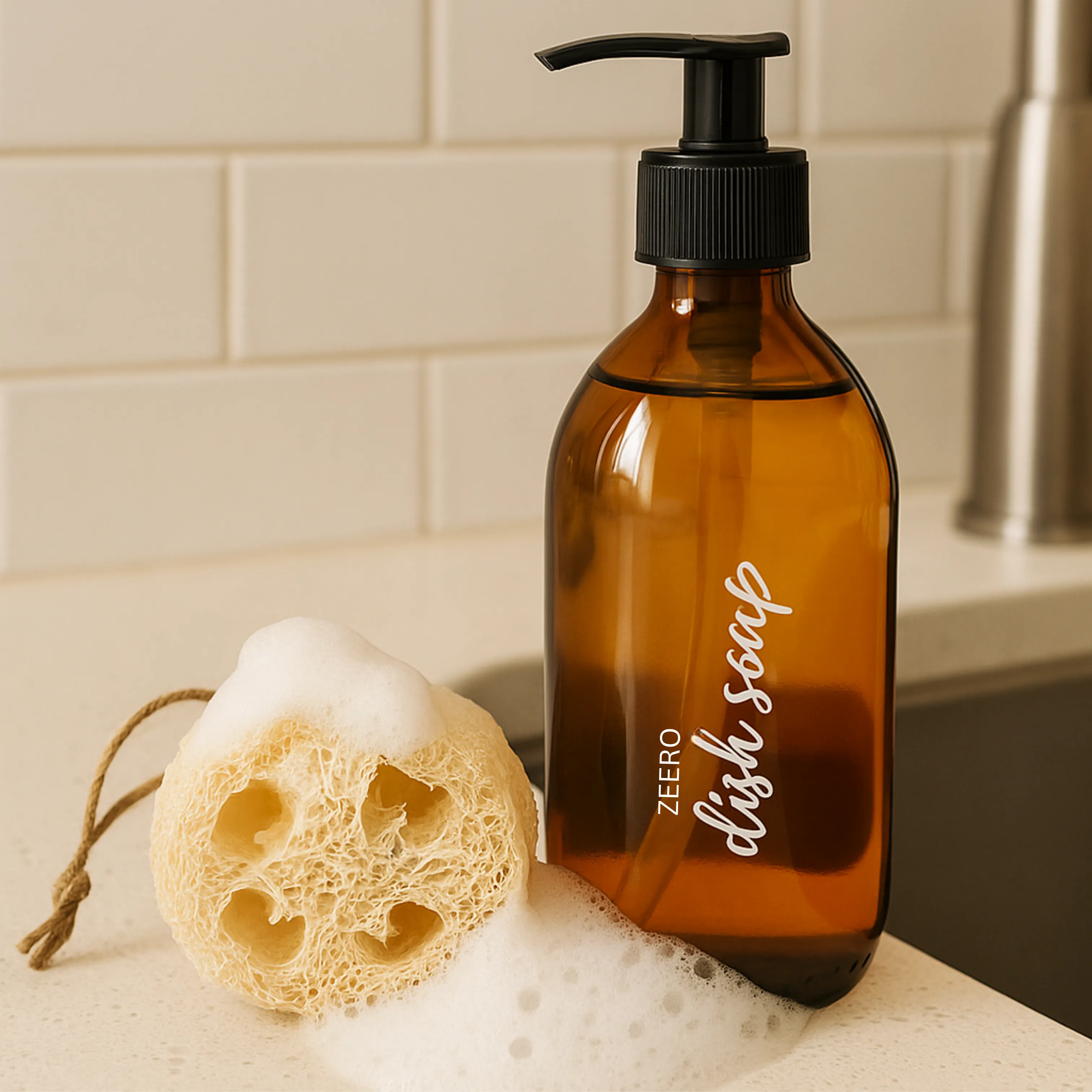 Amber Cam Pompalı Şişe (Bulaşık Deterjanı / Sıvı Sabun Şişesi) - 300ml