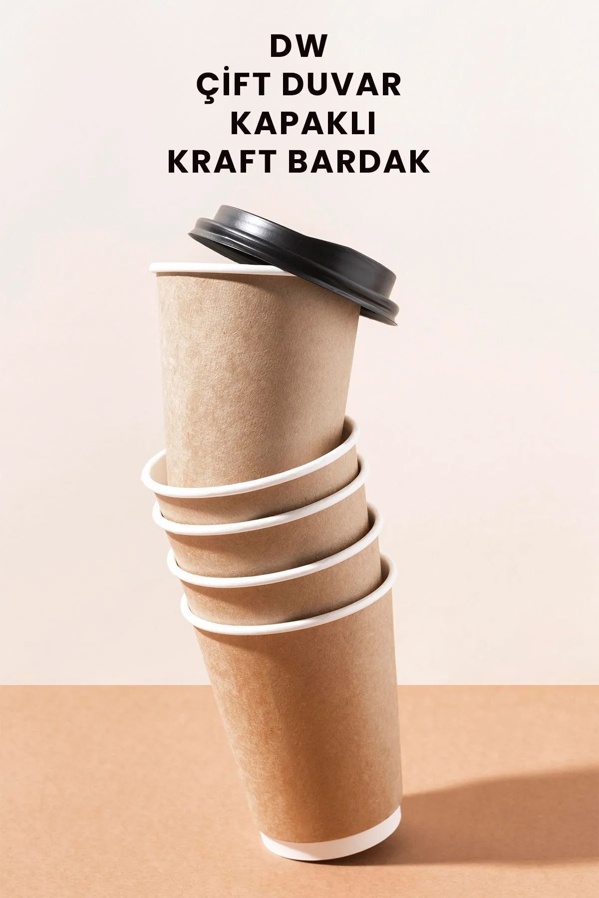 Tek Kullanımlık Karton Standart Bardak Modelleri - 20 Adet - 14Oz Kapaklı DW Kraft Kapaklı