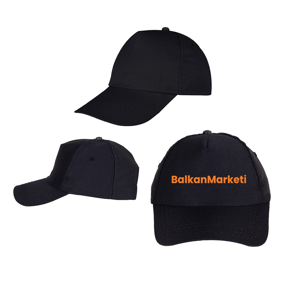 Baskılı Polyester Güneş Şapka (Şeker Baskı) - Siyah 50 Adet