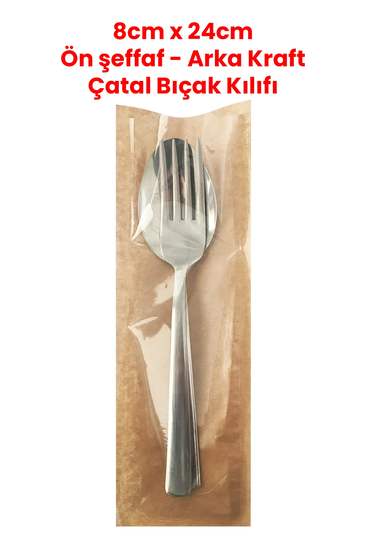 Kraft Çatal Bıçak Kılıfı - Şeffaf Pencereli Kraft Kılıf 1000 Adet