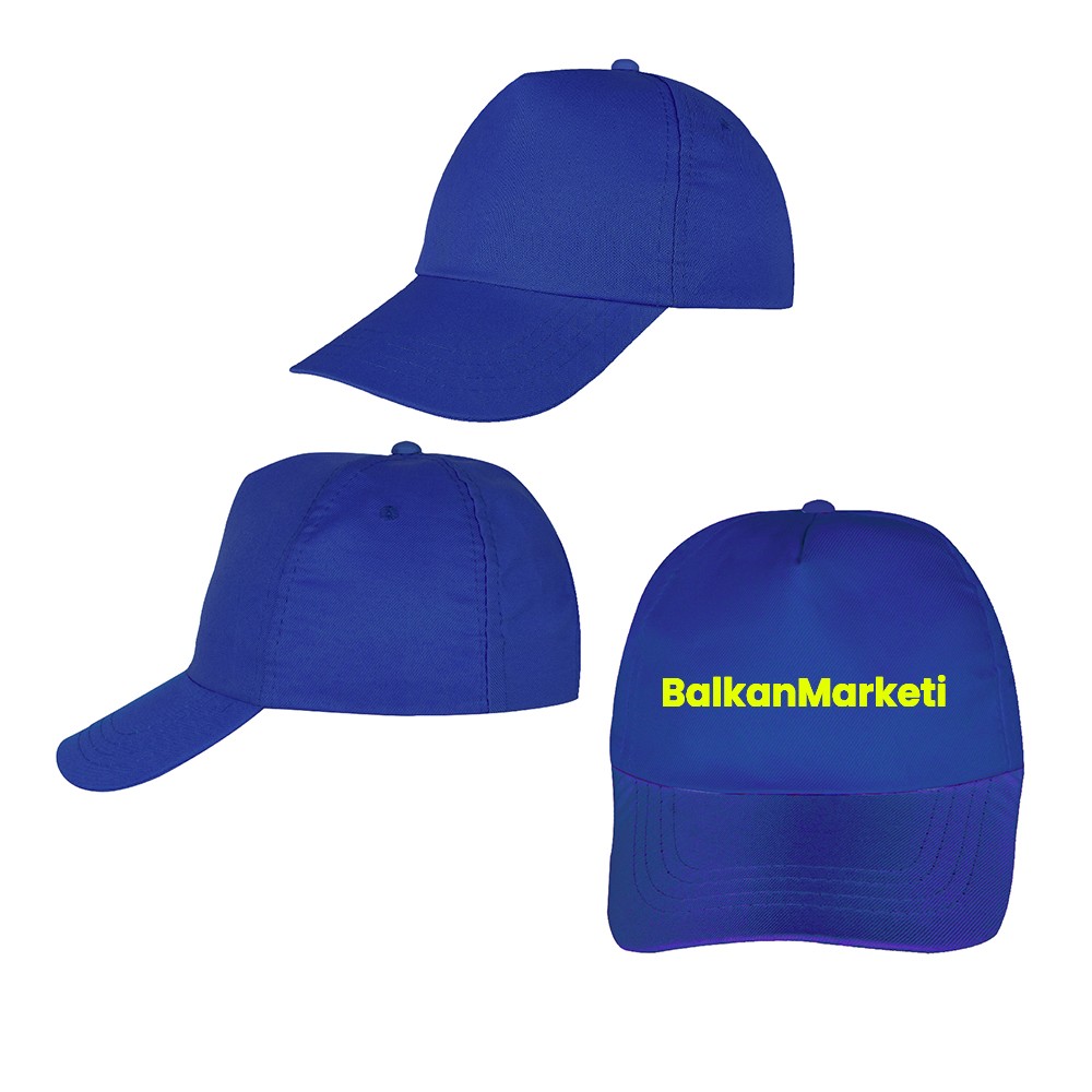 Baskılı Polyester Güneş Şapka (Şeker Baskı) - Mavi 50 Adet