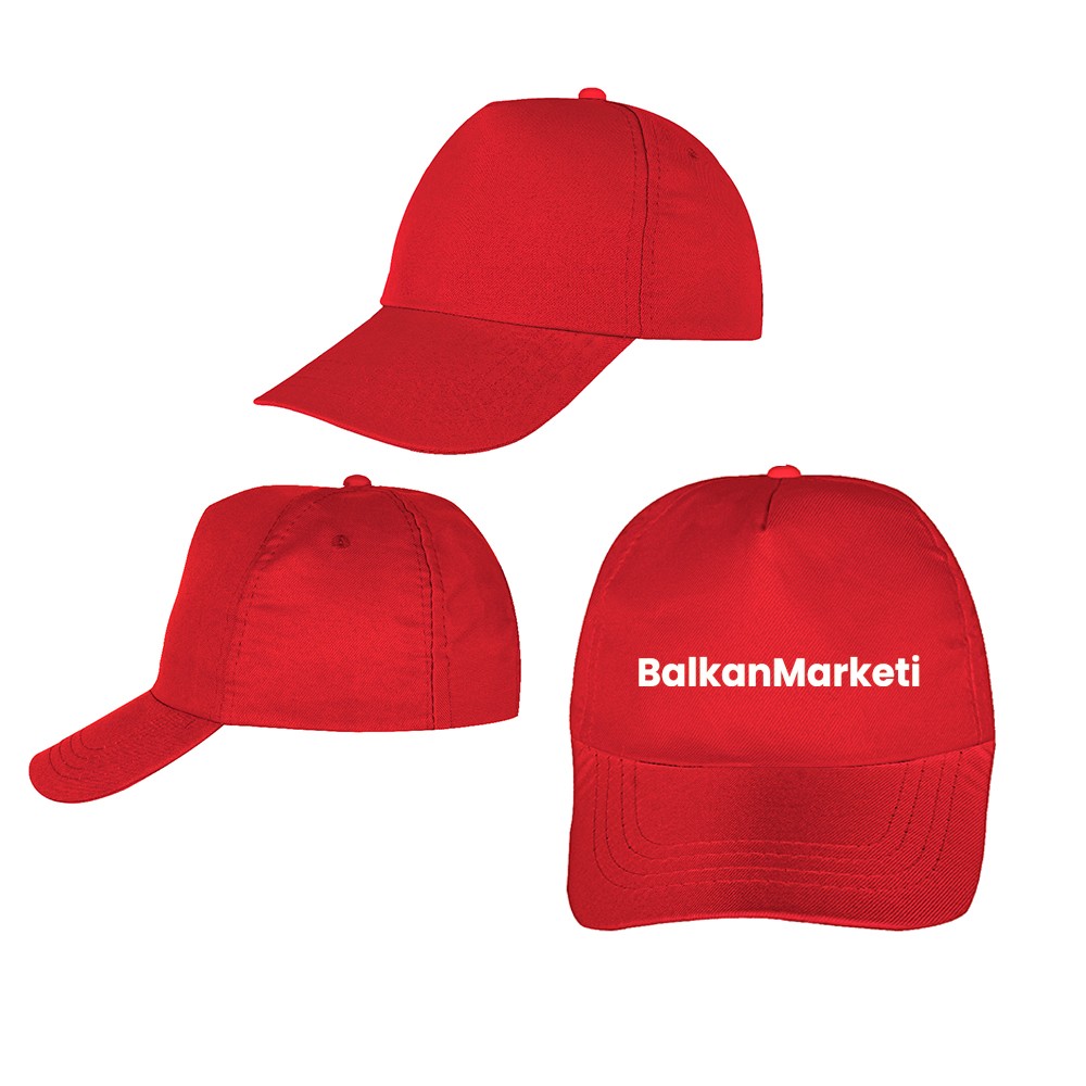 Baskılı Polyester Güneş Şapka (Şeker Baskı) - Kırmızı 50 Adet