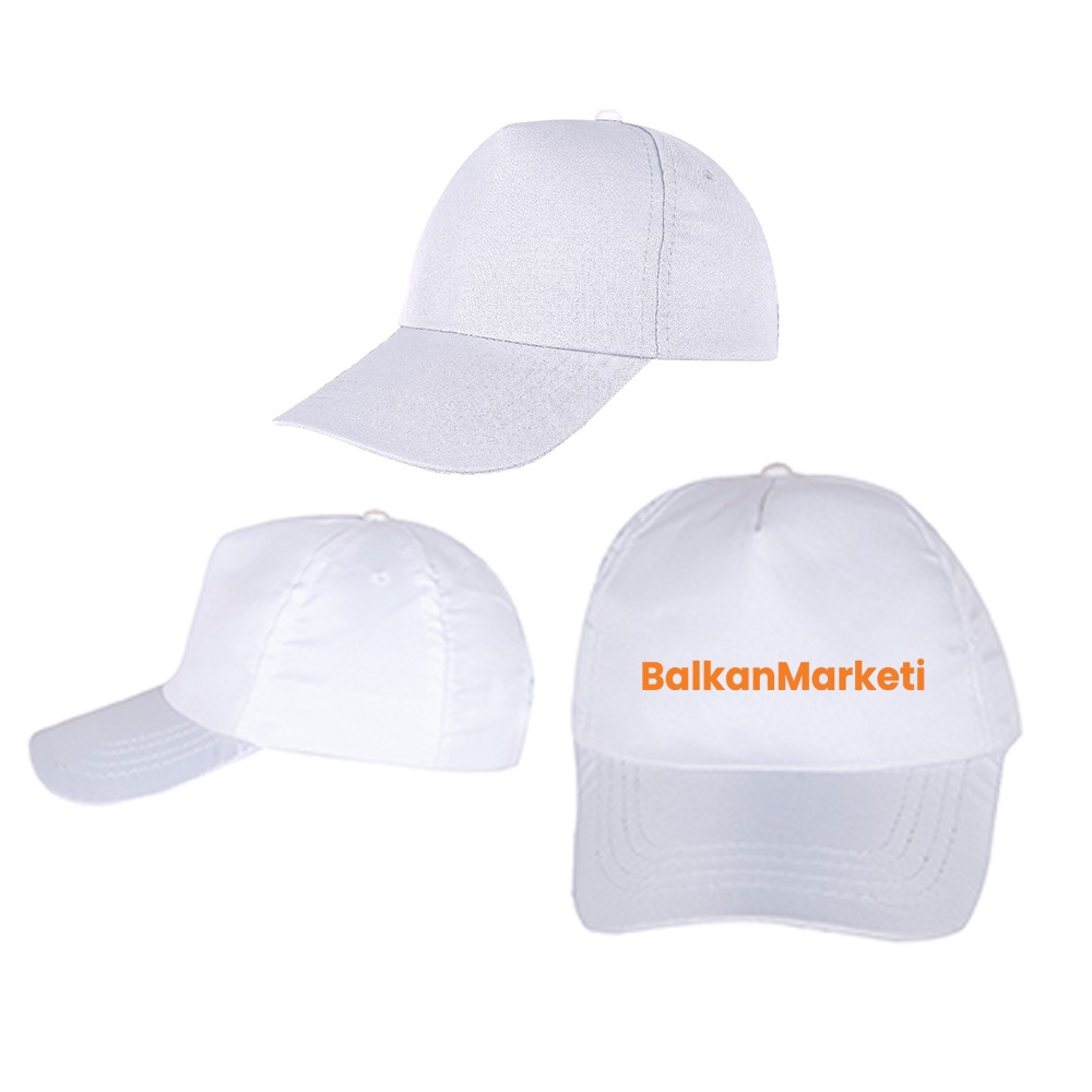 Baskılı Polyester Güneş Şapka (Şeker Baskı) - Beyaz 50 Adet