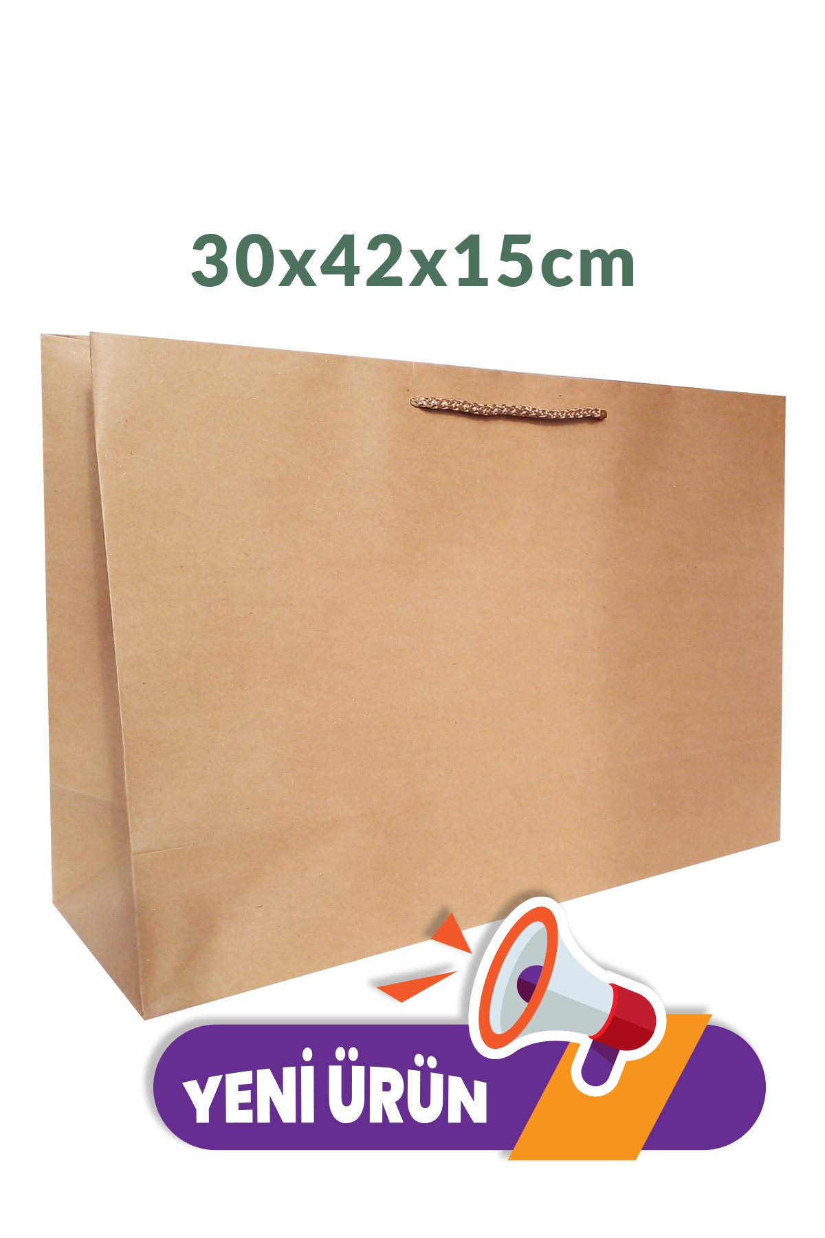 Kraft Kalın İpli Karton Hediyelik Çanta - 1 Adet 30x42x15cm Büyük Boy (Yatay)