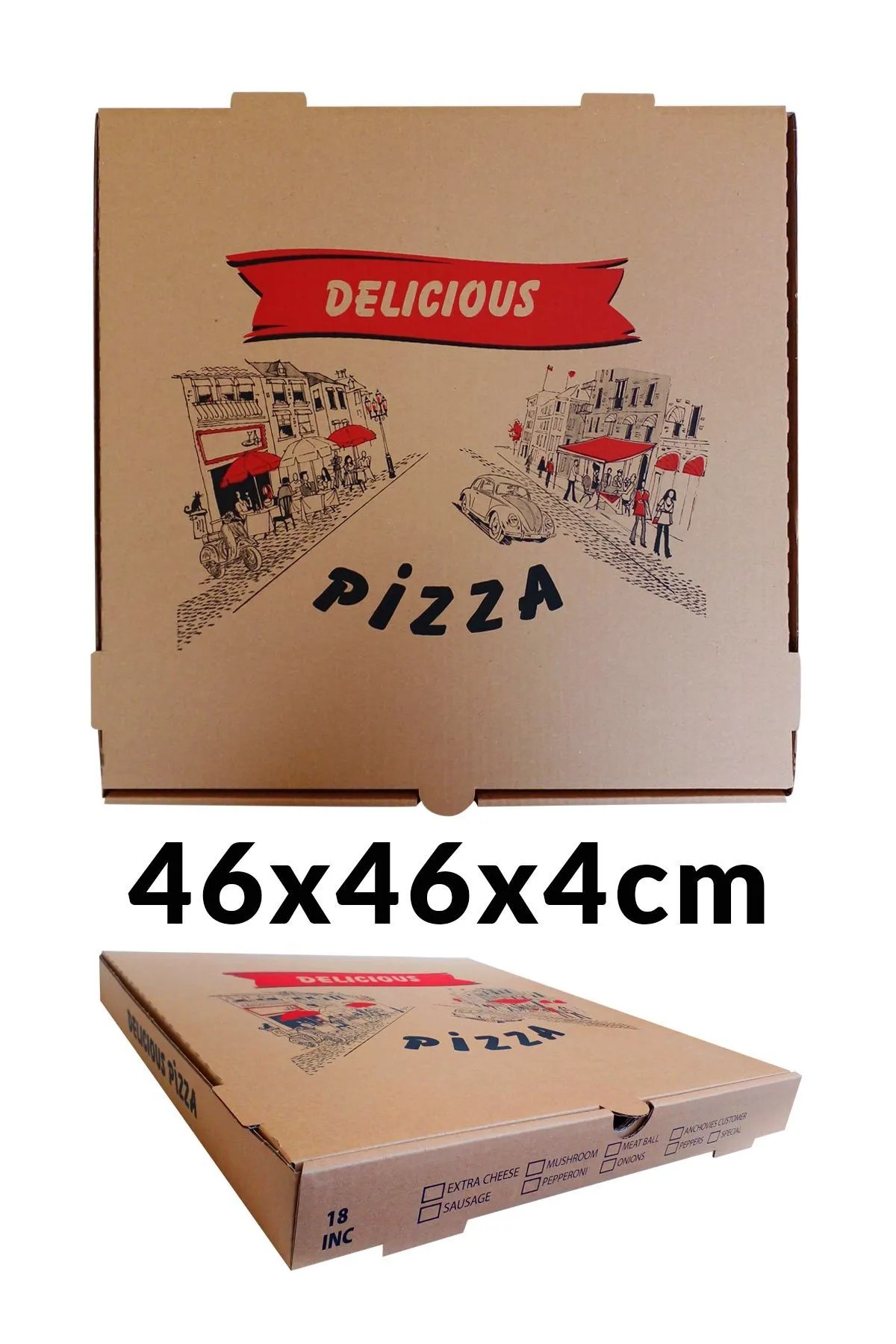 Standart Baskılı 46x46x4cm Kraft Pizza Kutusu 50 Adet