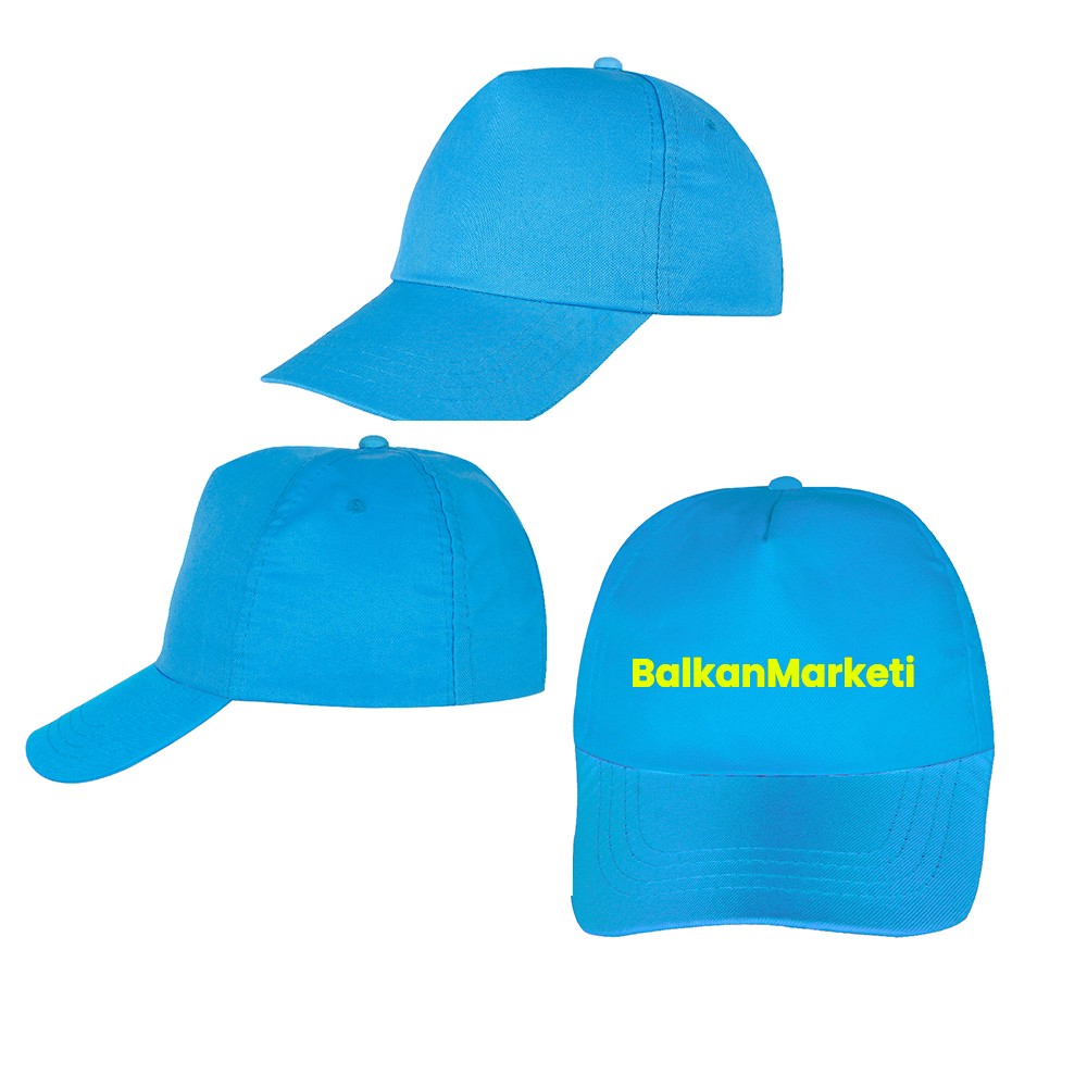 Baskılı Polyester Güneş Şapka (Şeker Baskı) - Turkuaz 50 Adet