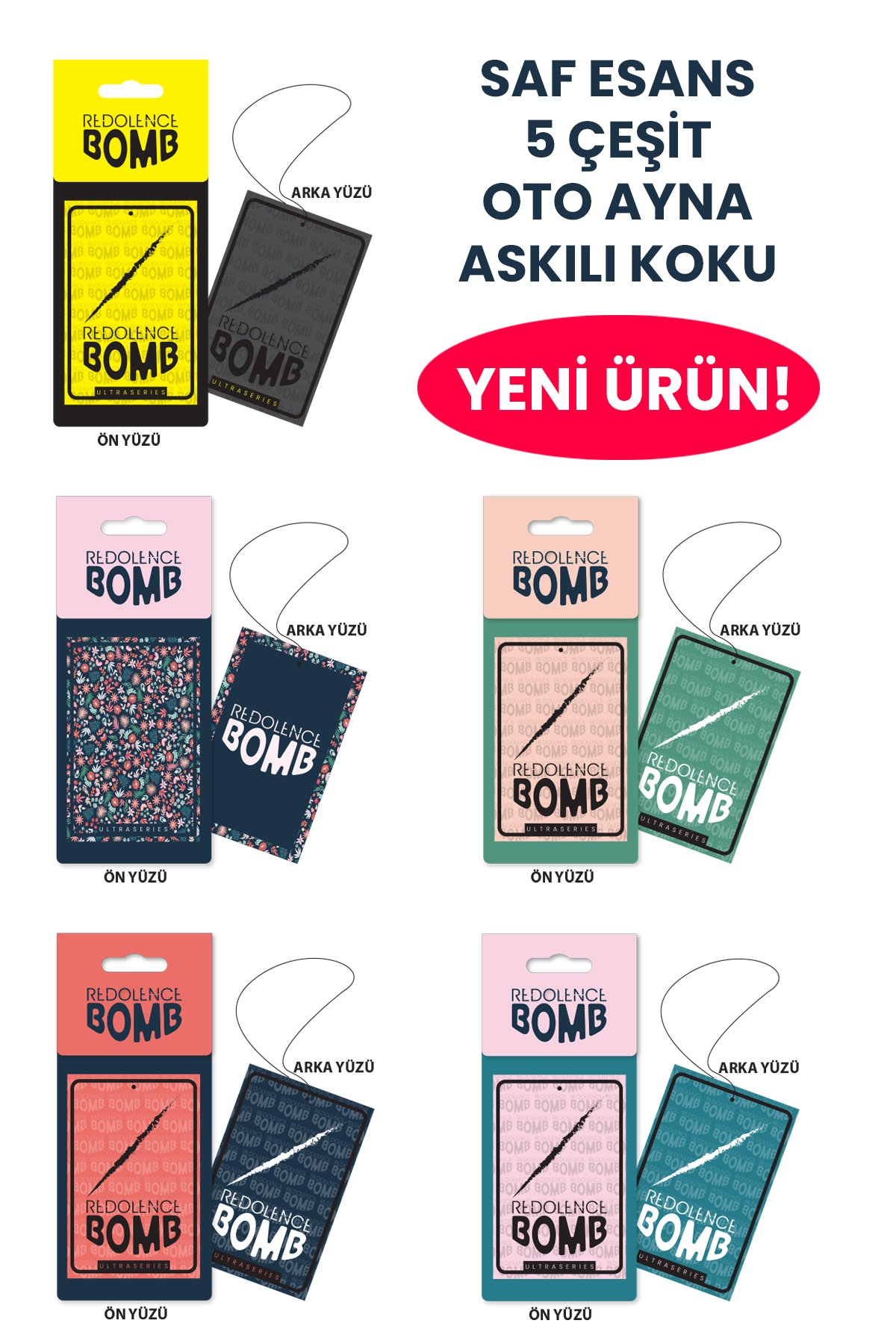 İp Askılı Ayna Oto Kokusu 6,5cm X 10cm Kalın Karton - 5 Çeşit koku Karışık Modeller