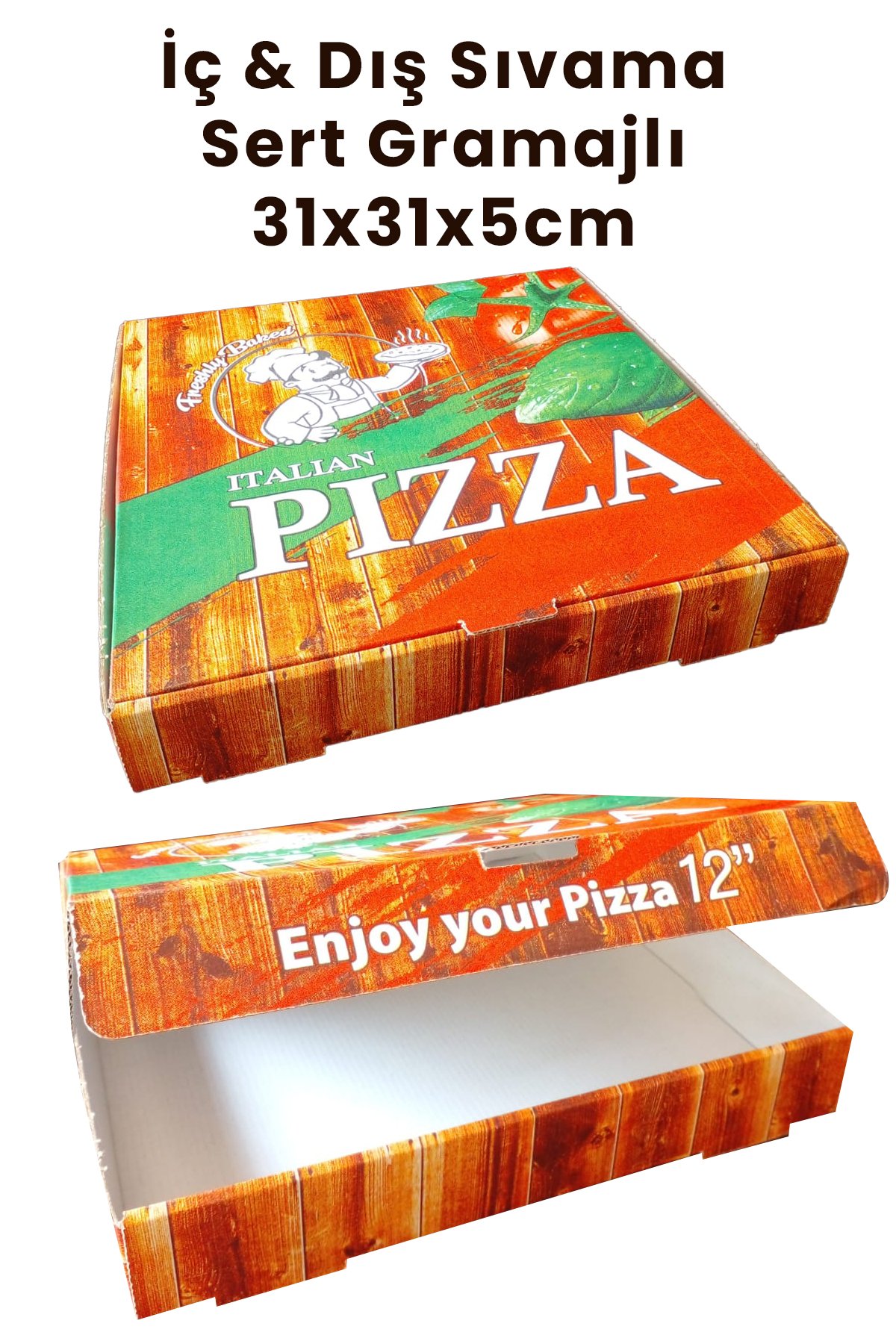 İç Dış Sıvama Kraft İhraç Fazlası Pizza Kutuları (Sert Gramajlı) - 100 Adet 31x31x5cm