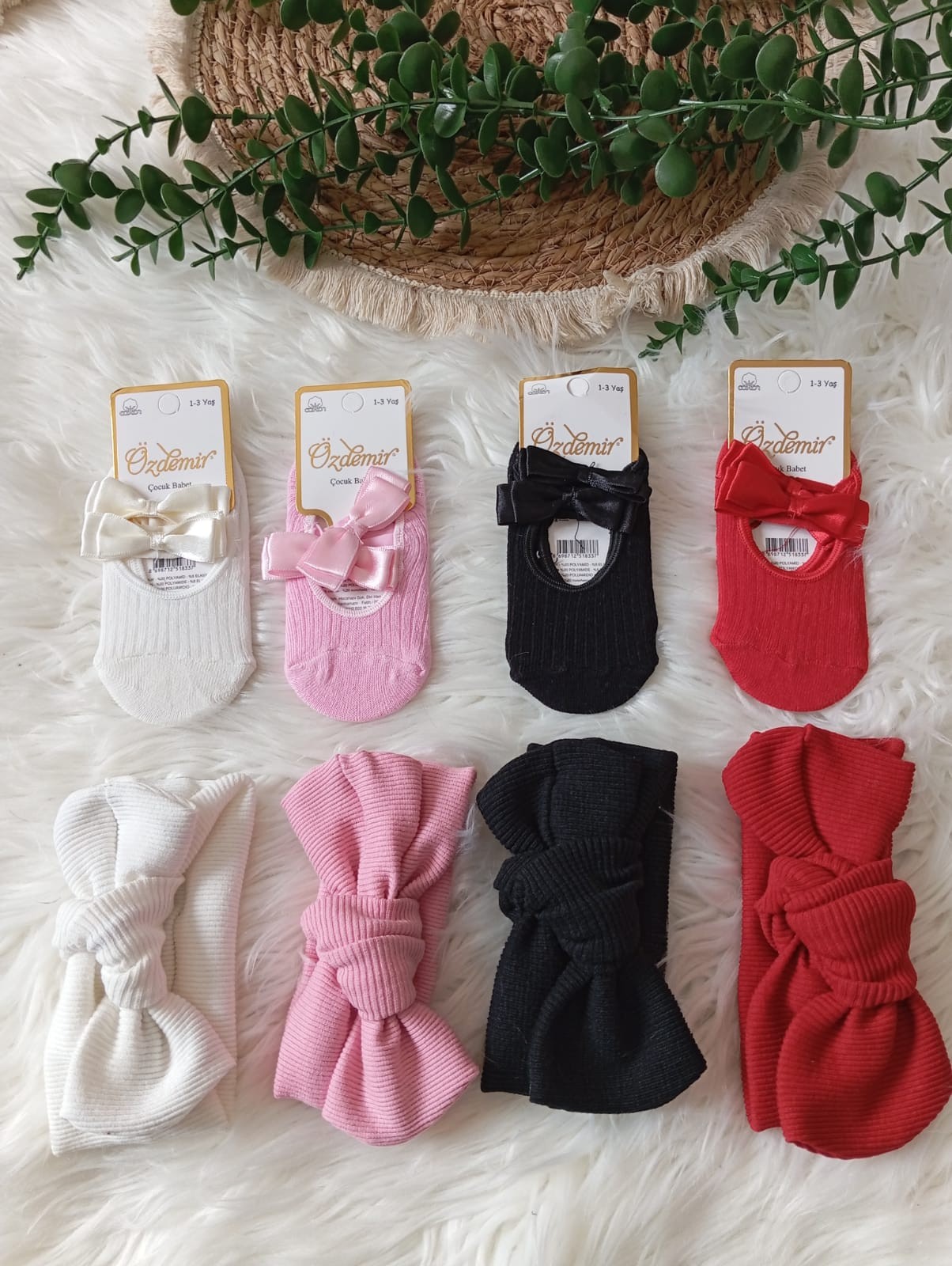 Kız bebek Fiyonk babet çorap 4 lü bandana set 0-3 yaş uyumlu