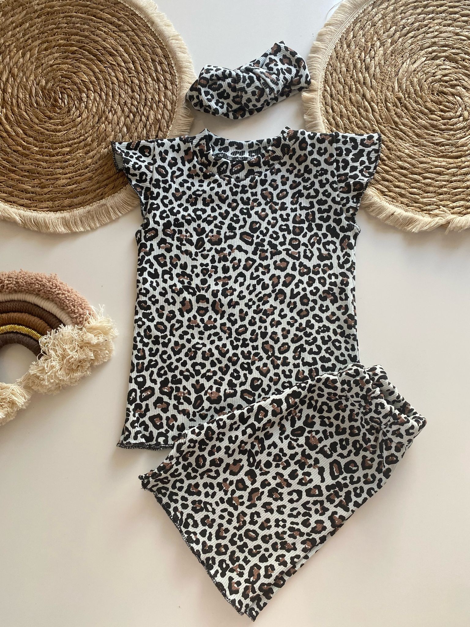 Kız Çocuk leopar bandana Şort takım 