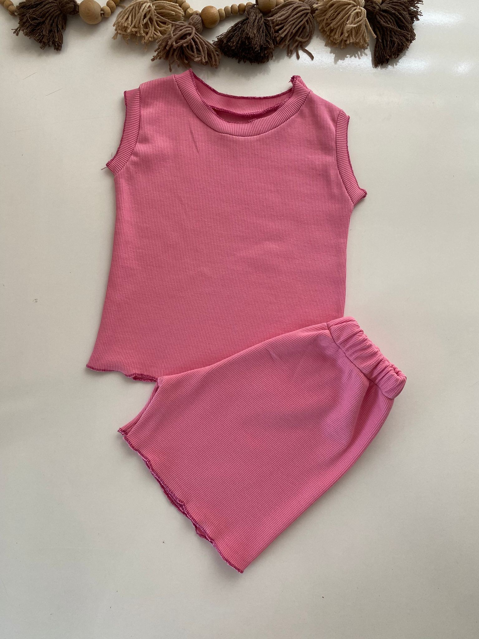 Kız Çocuk Pembe Şortlu Takım 