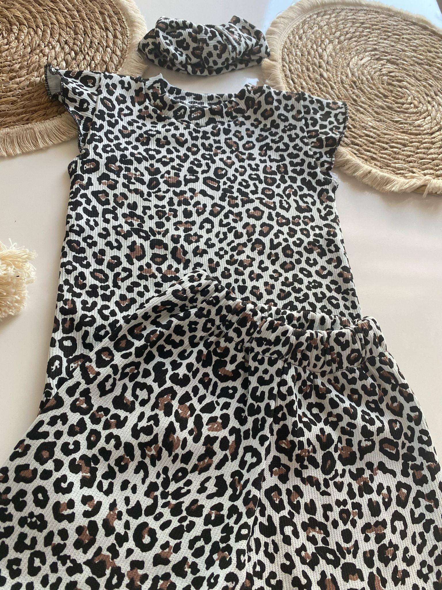 Kız Çocuk leopar bandana Şort takım 