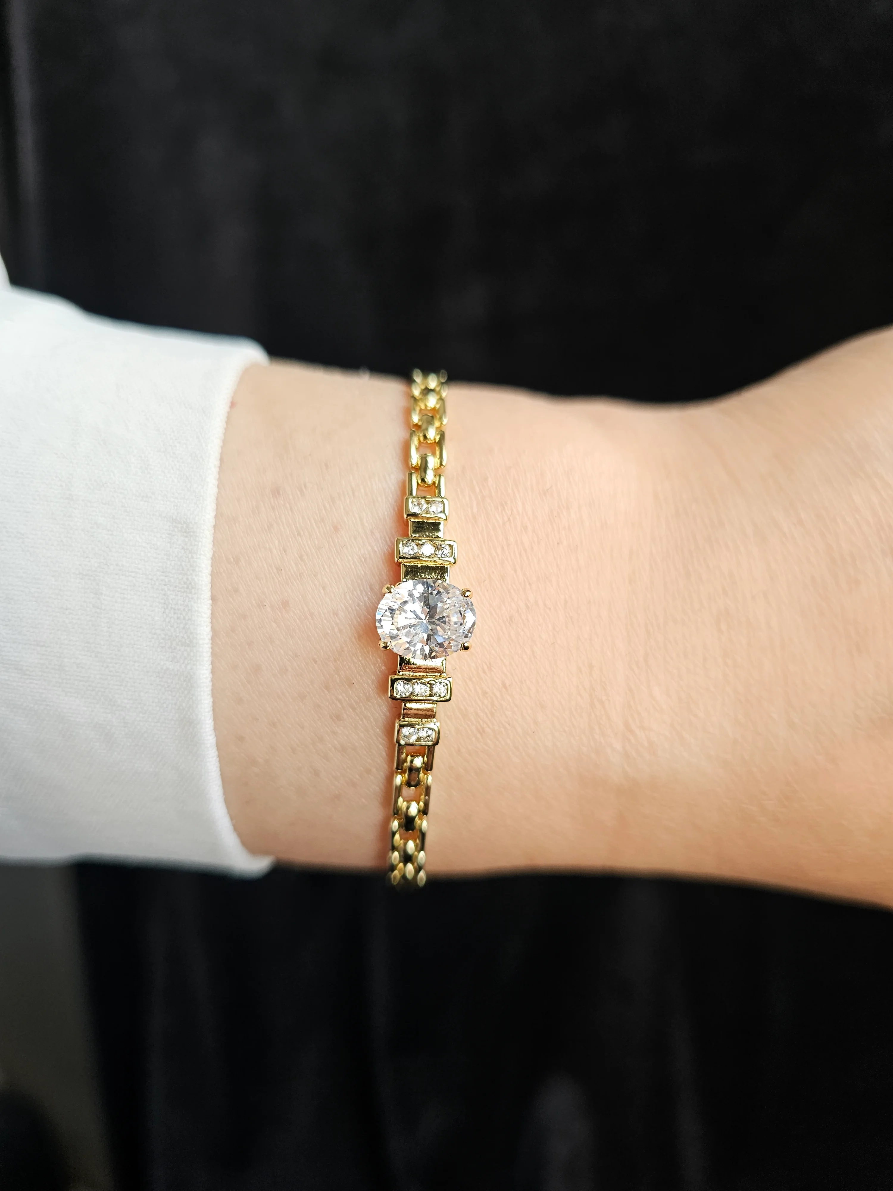 14 AYAR ALTIN KAPLAMA ZİRKON TEK TAŞLI BİLEKLİK XP052