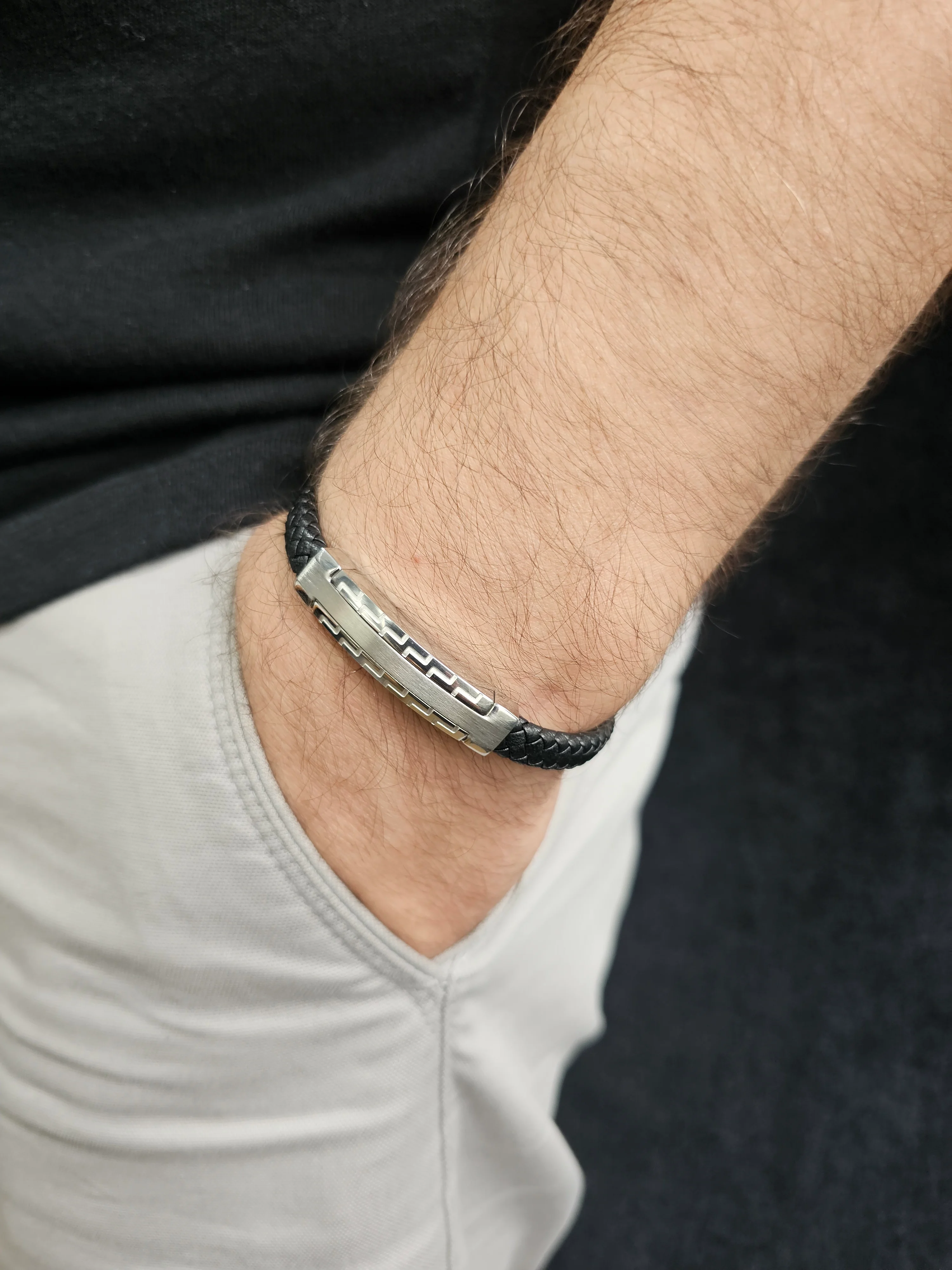 DERİ ve ÇELİK ERKEK BİLEKLİK  E61