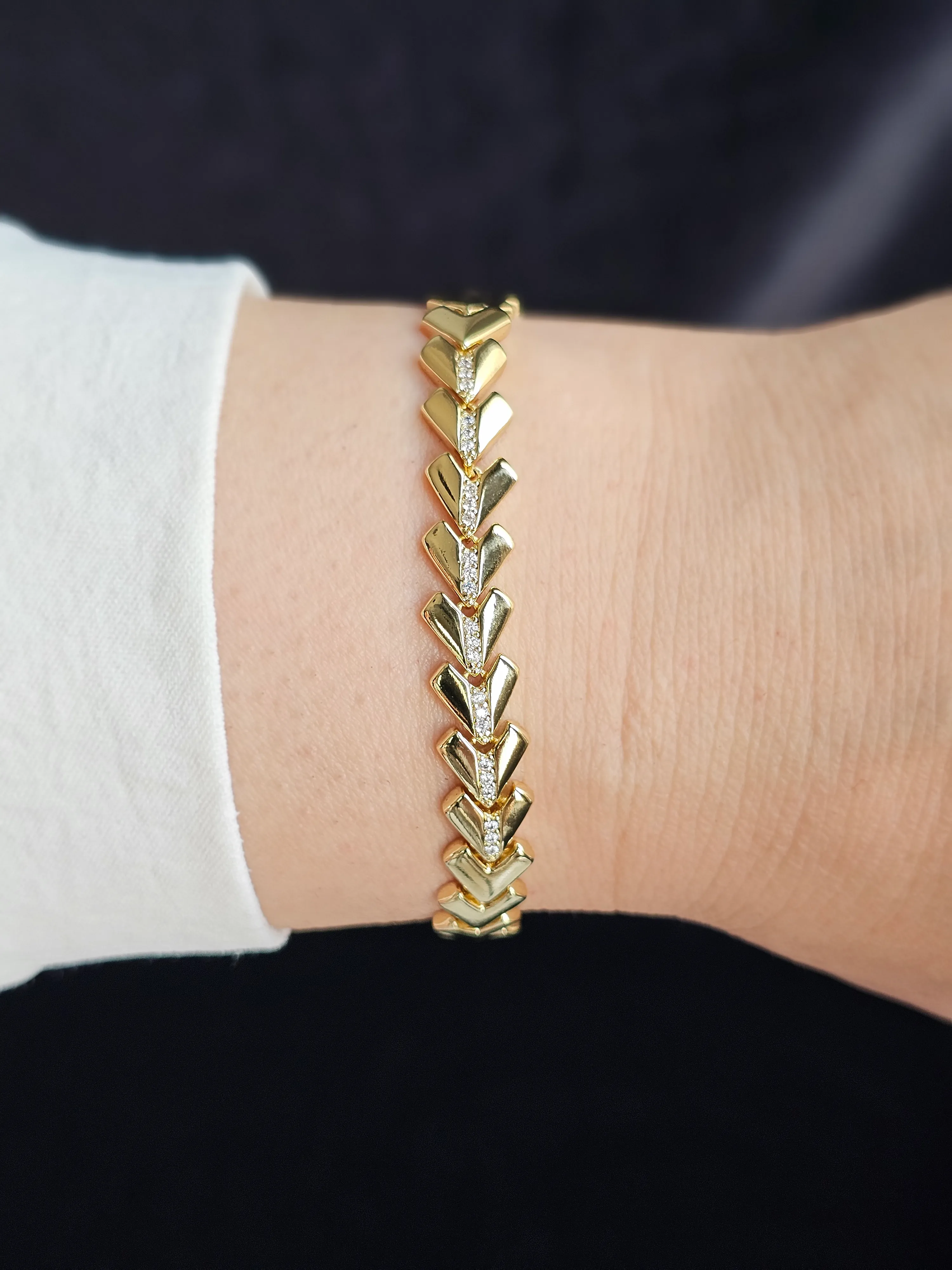 14K  ALTIN KAPLAMA TAŞLI KALPLİ BİLEKLİK  XP070