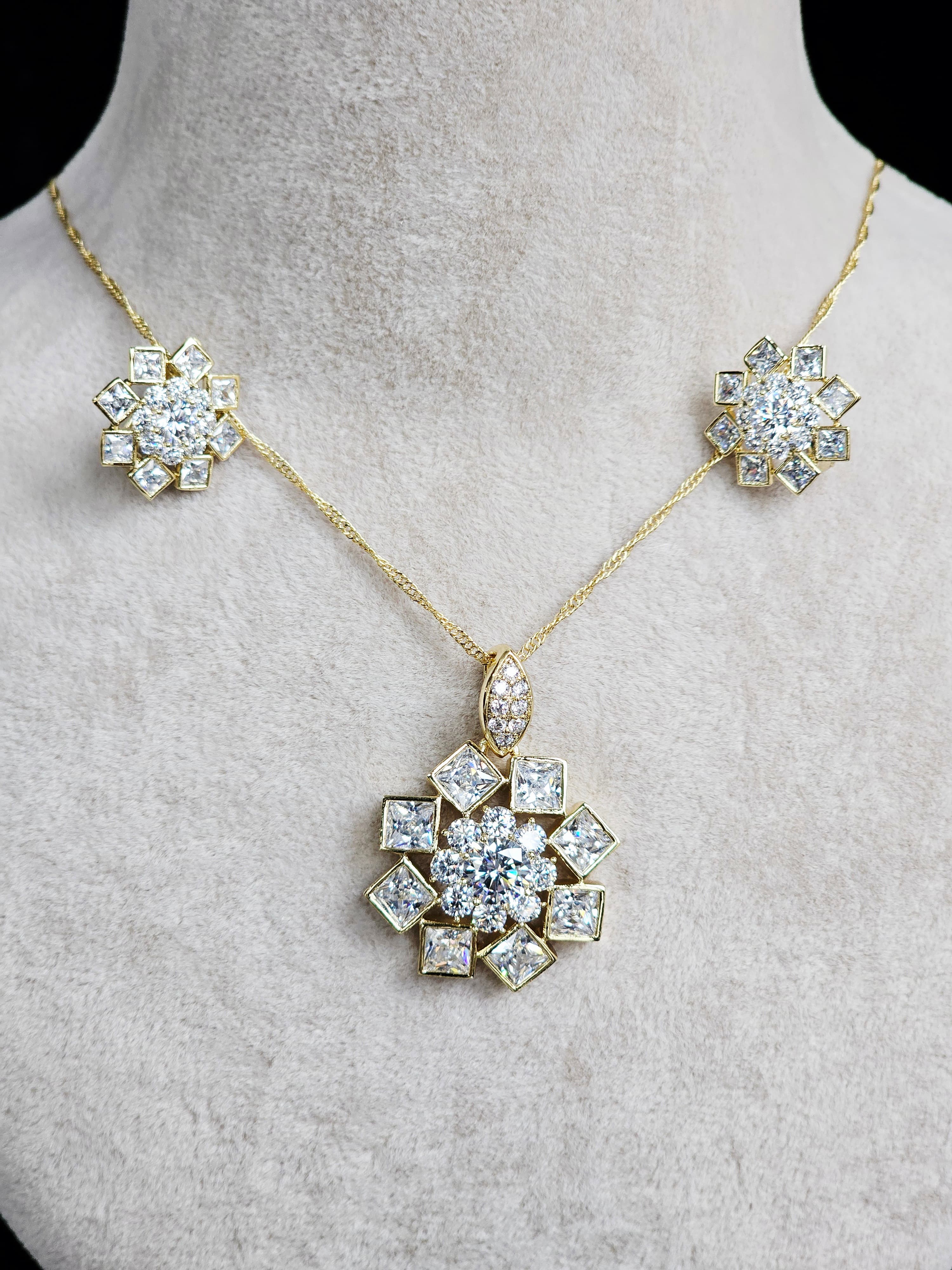 14K XUPING TAŞLI KÜPE & KOLYE SET04