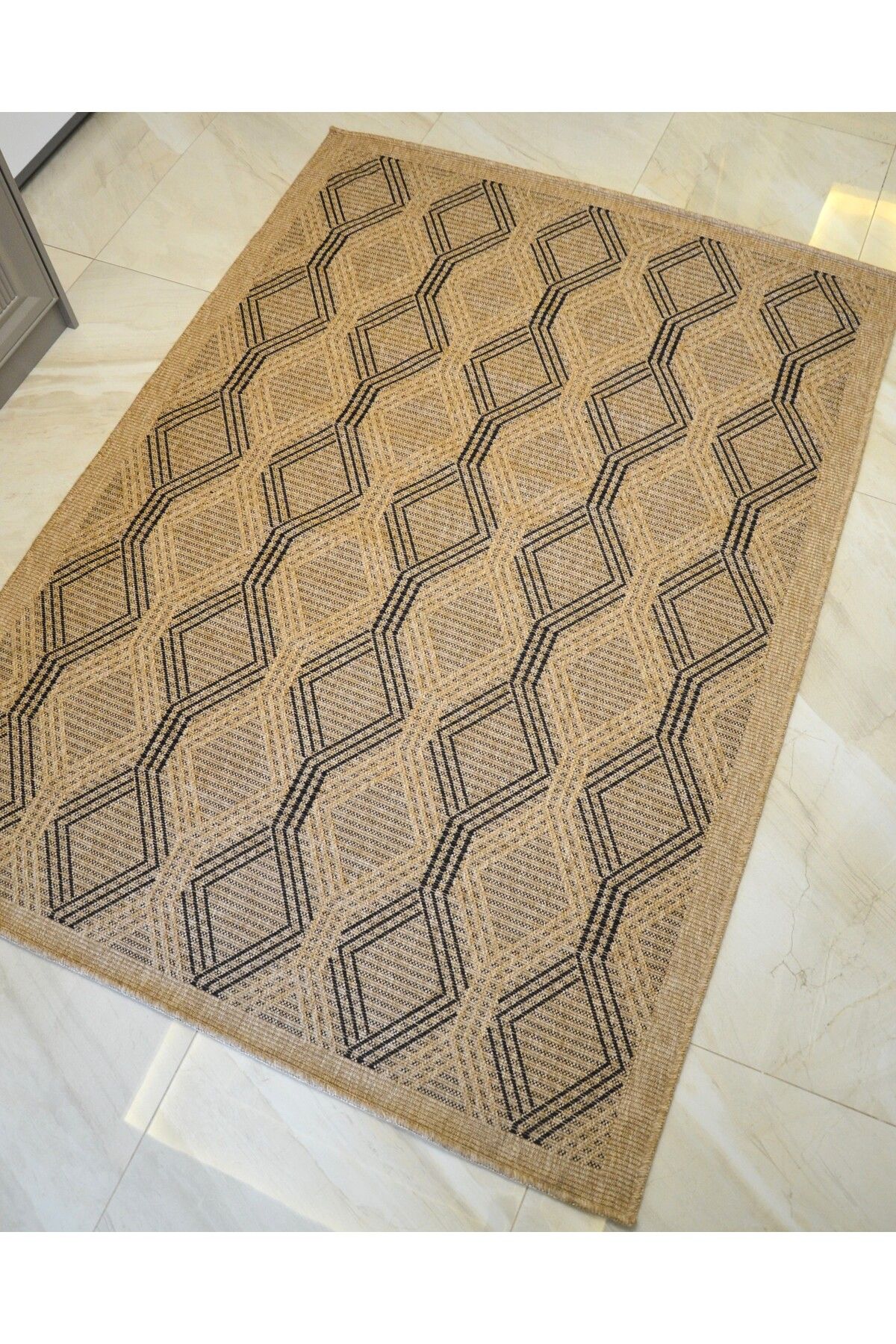 Minimalist Bohem Geometrik Stil Jüt 160x230 Oturma Odası & Mutfak & Balkon Halısı
