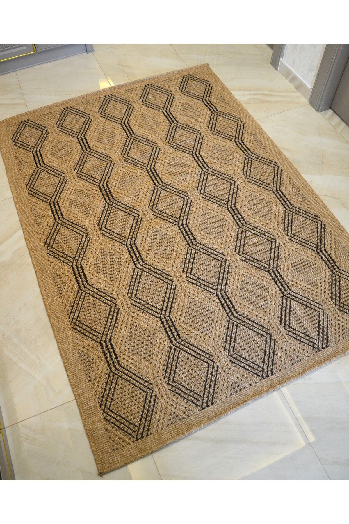 Minimalist Bohem Geometrik Stil Jüt 160x230 Oturma Odası & Mutfak & Balkon Halısı