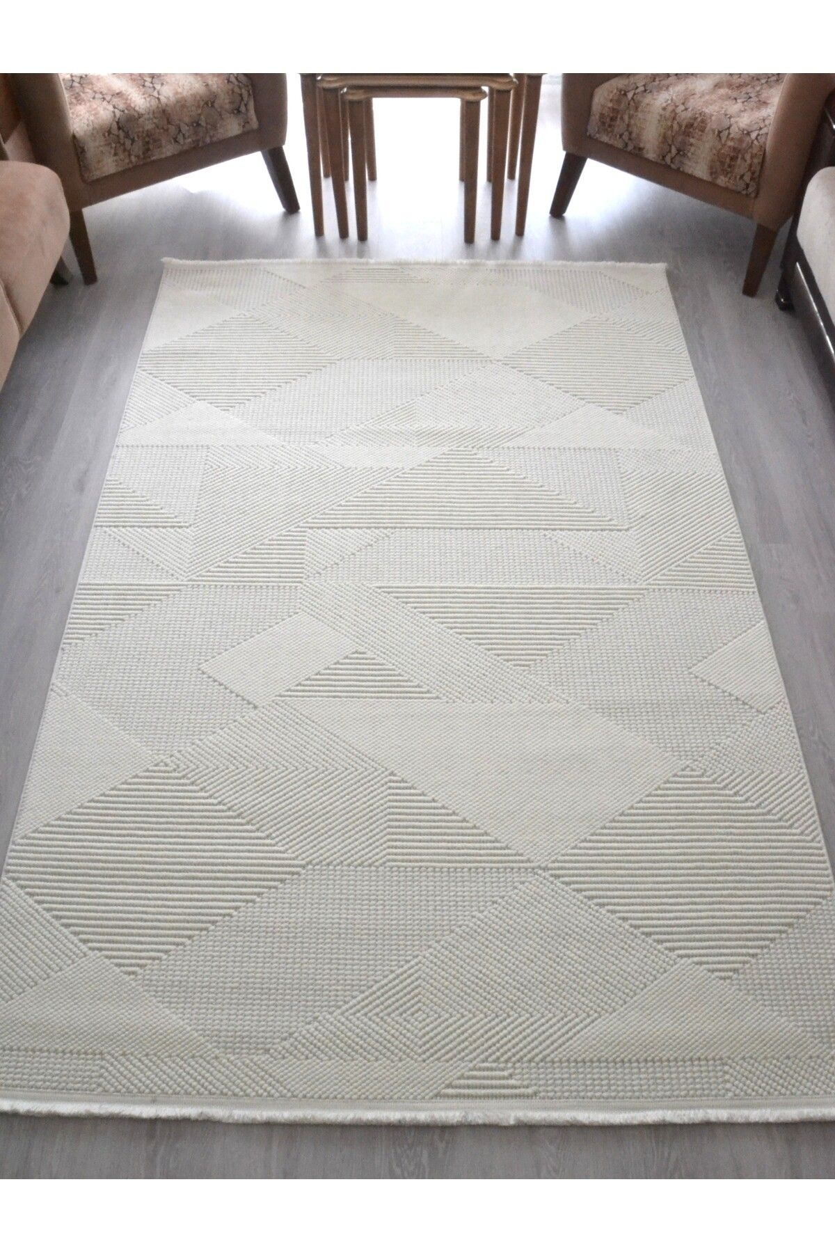 Bukle Dokulu Iskandinav Halı Beyaz Modern Geometrik Desen Yumuşak Taban